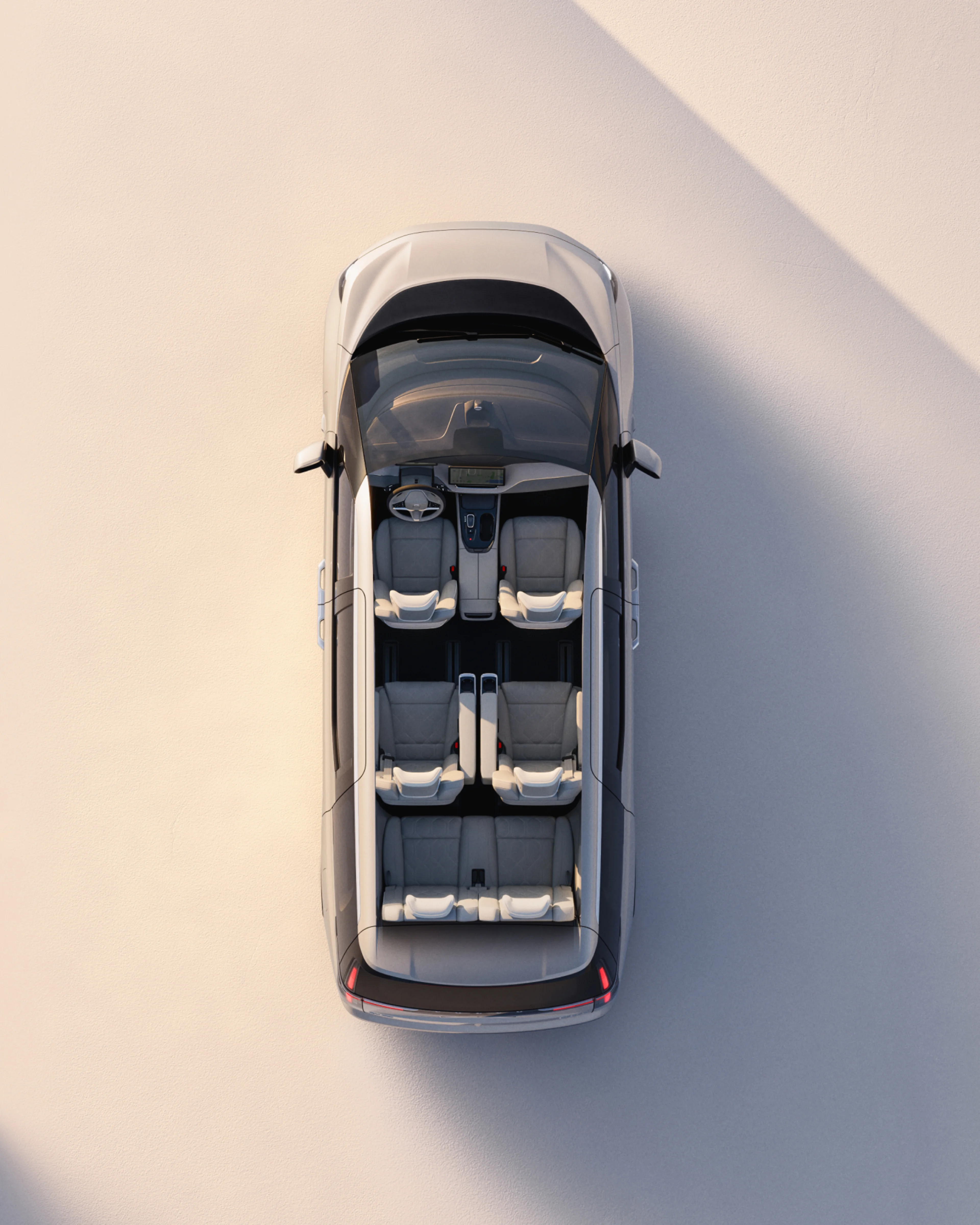 A bird’s-eye view of the 6-seat Volvo EM90 cabin.