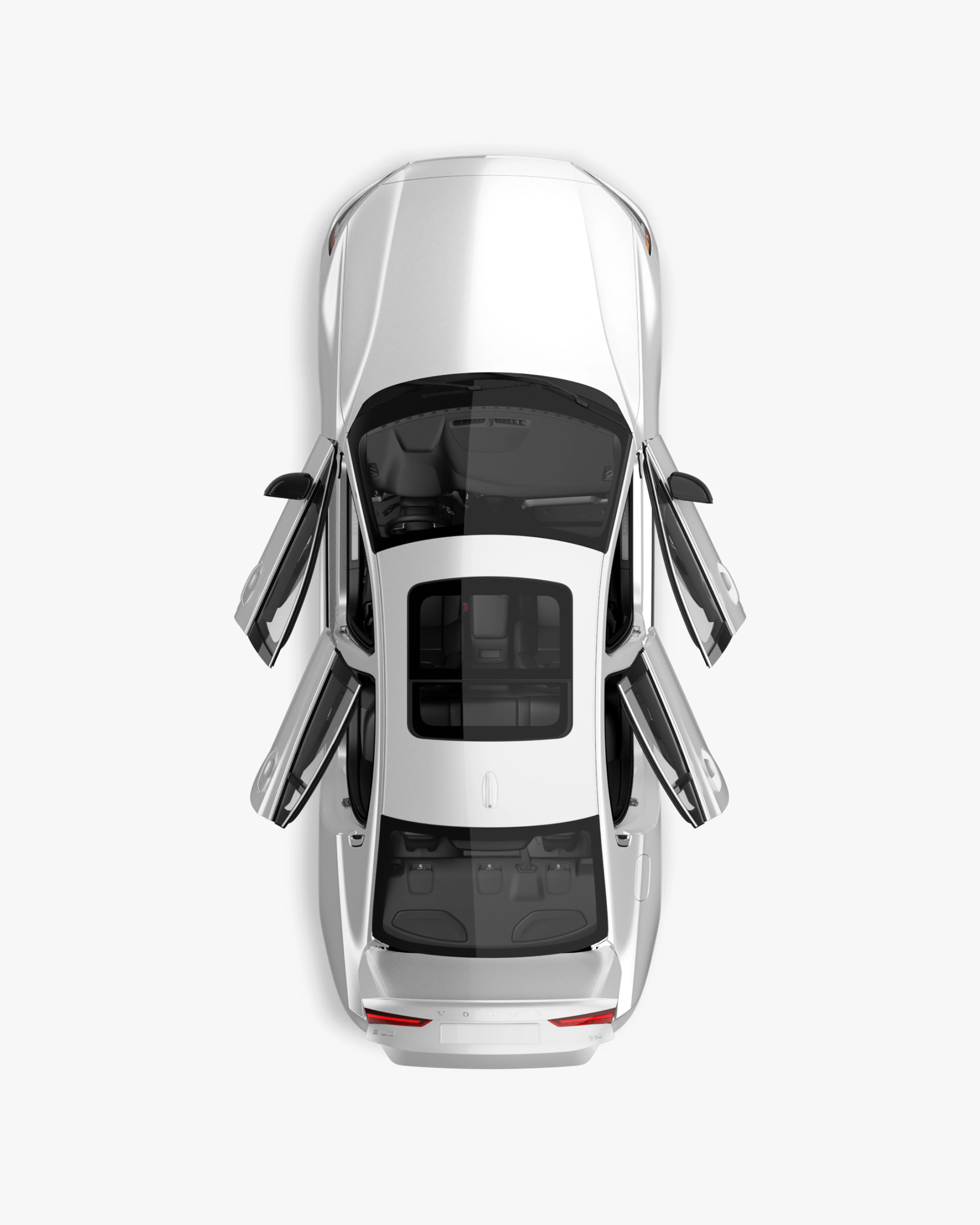 A Volvo S60 plug-in hybrid seen from directly above with interior visible.