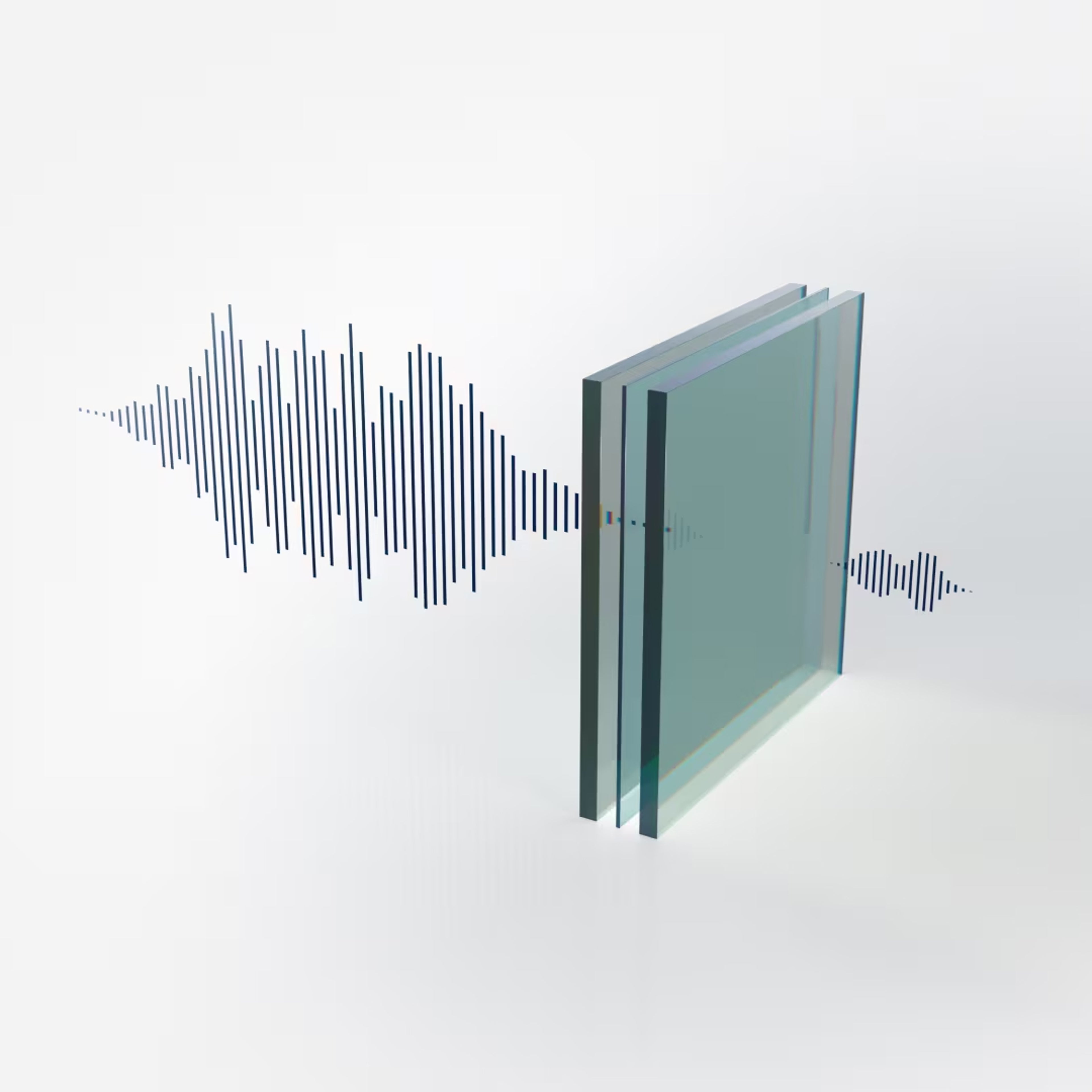 An image showing the laminated glass on a Volvo EX90 and how it dampens the incoming sounds from the outside.