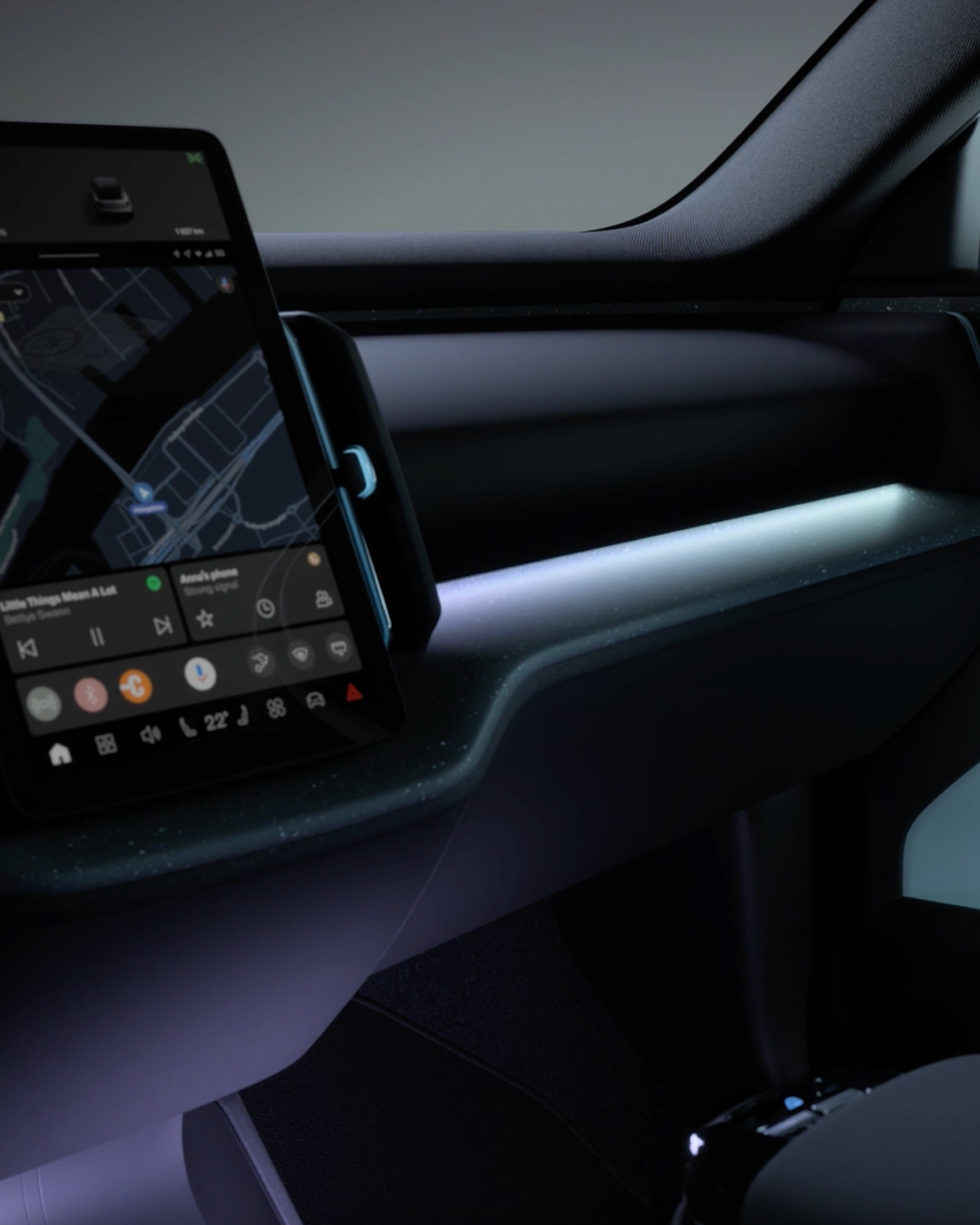 Ambient lighting in the interior of the Volvo EX30 cockpit.