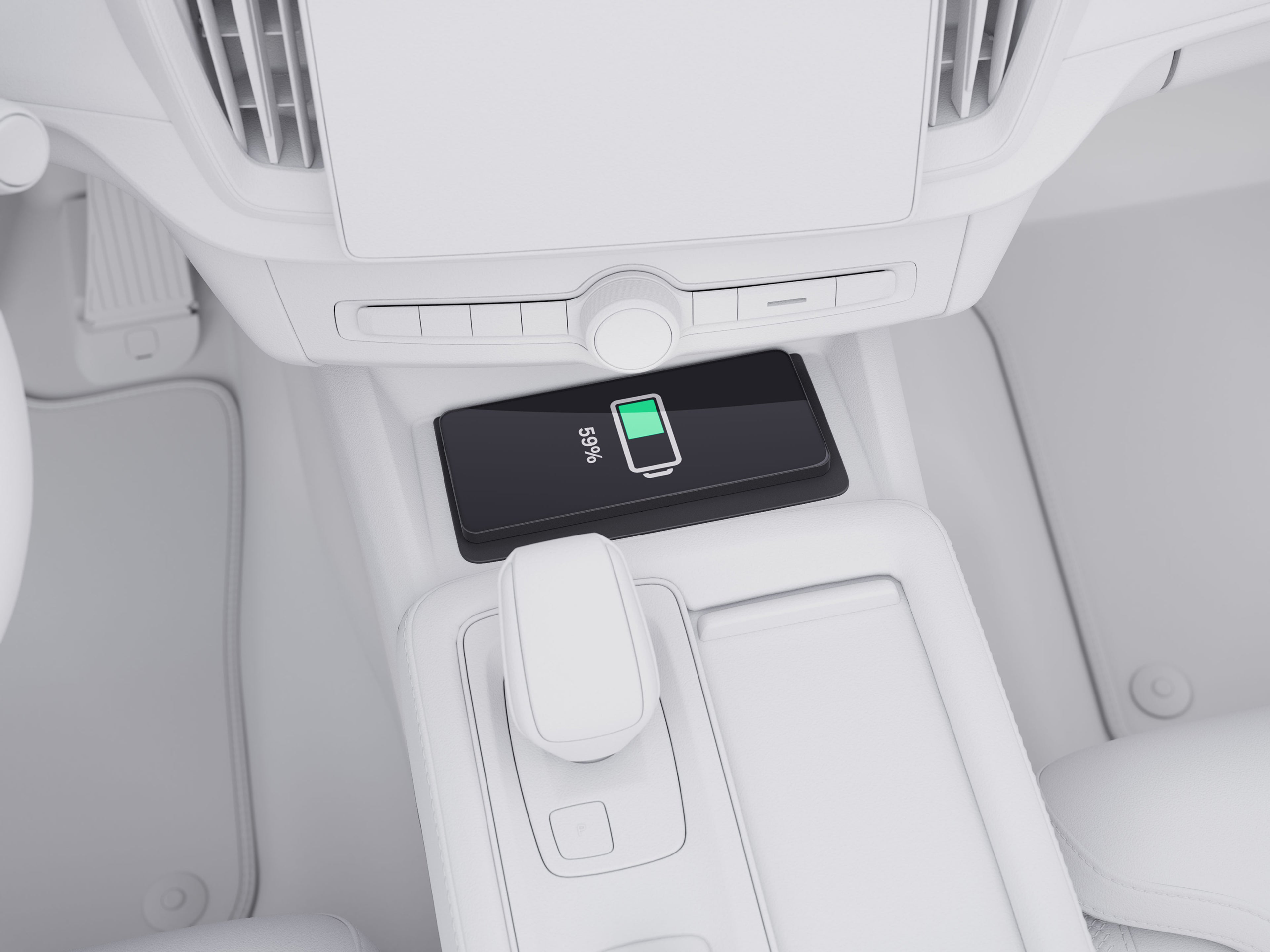 Top view illustration highlighting the charging points in a Volvo S90.