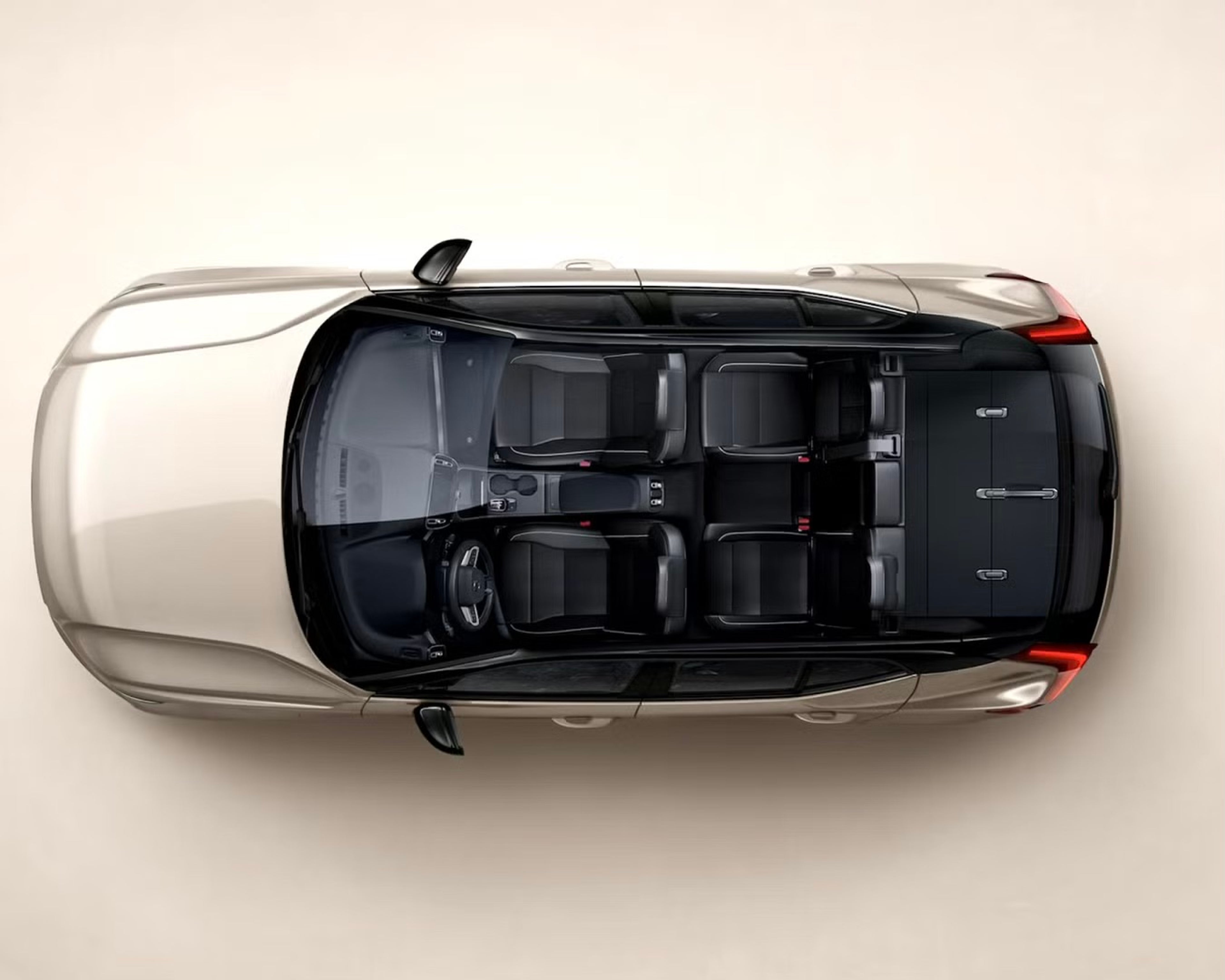 Volvo EX40 內裝的俯瞰圖,展示了座椅和中控台。