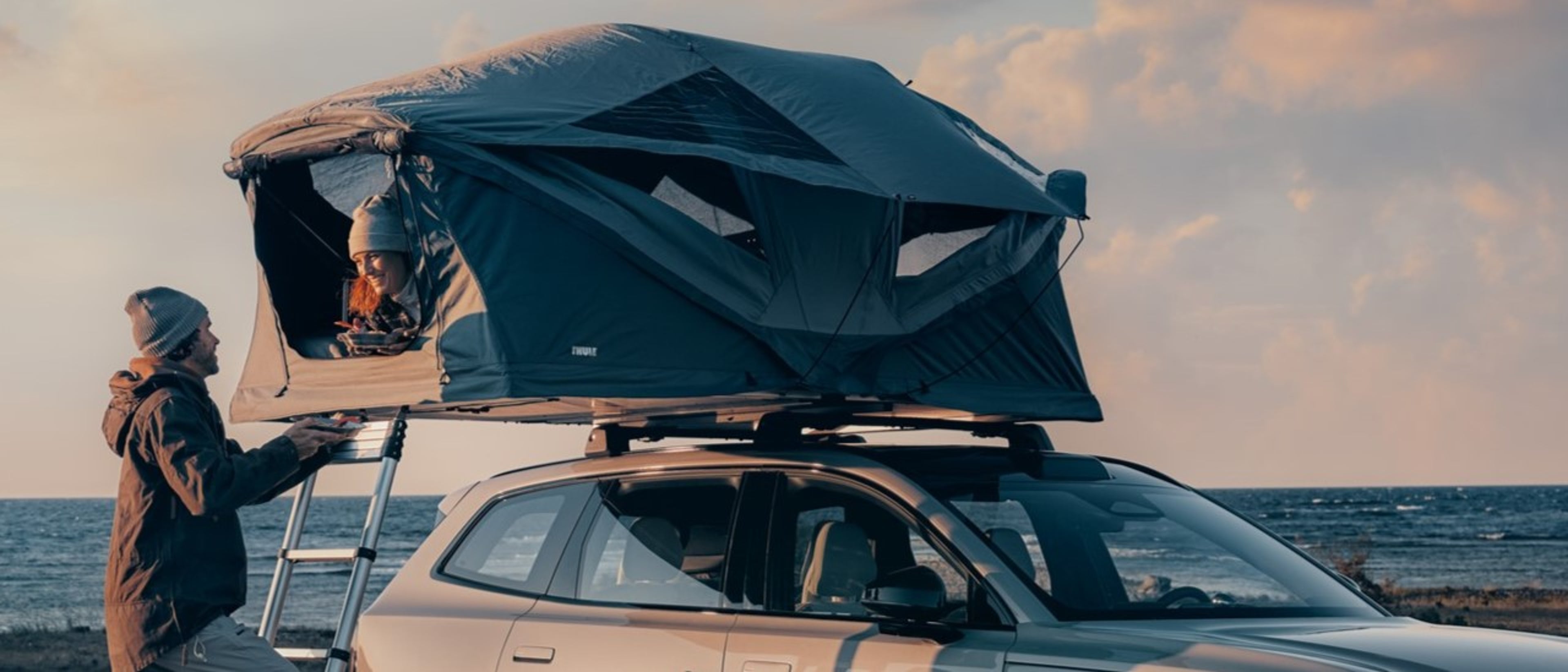 A rooftop tent on a Volvo EX90