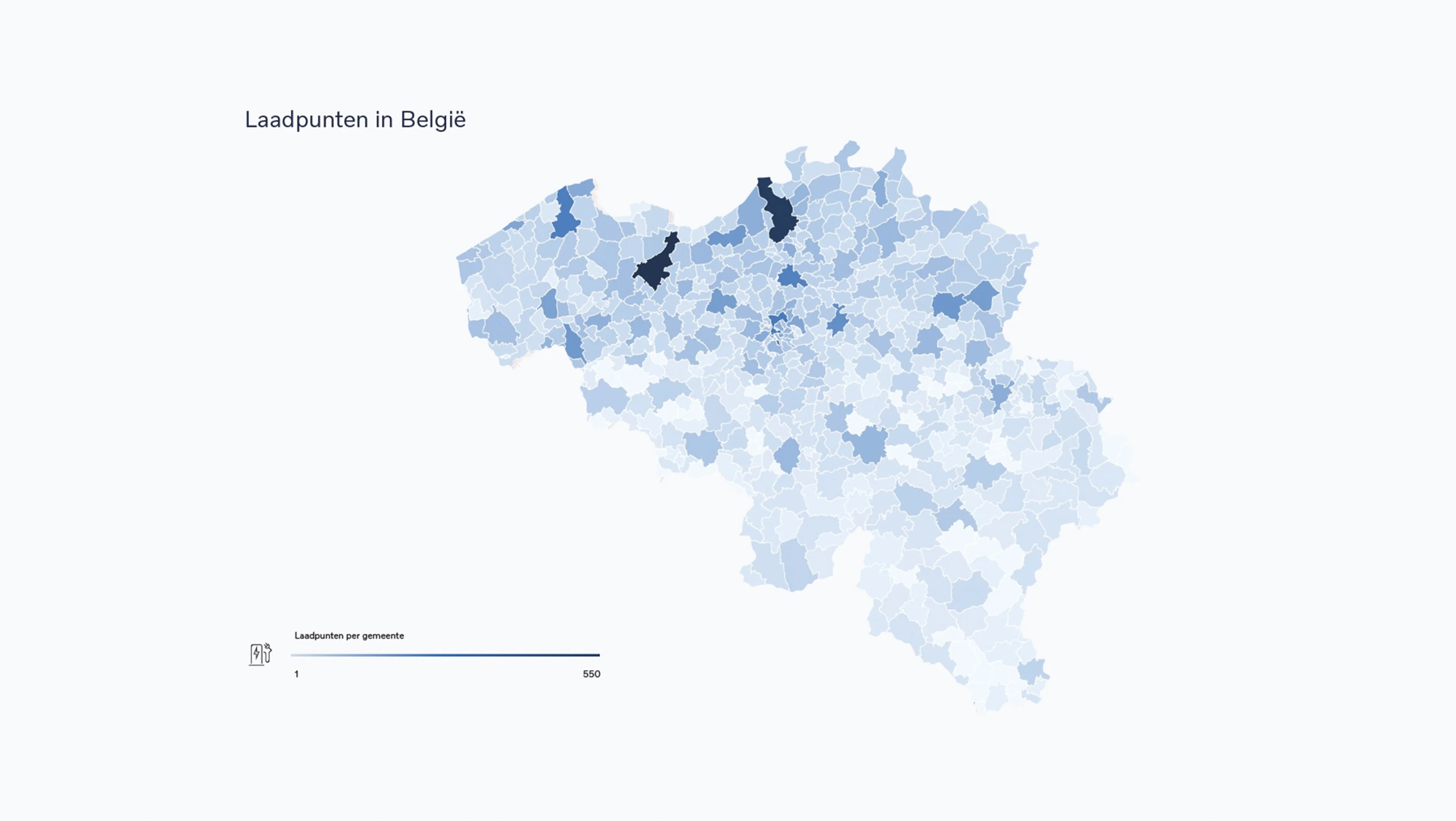 Kaart met laadpunten in België.