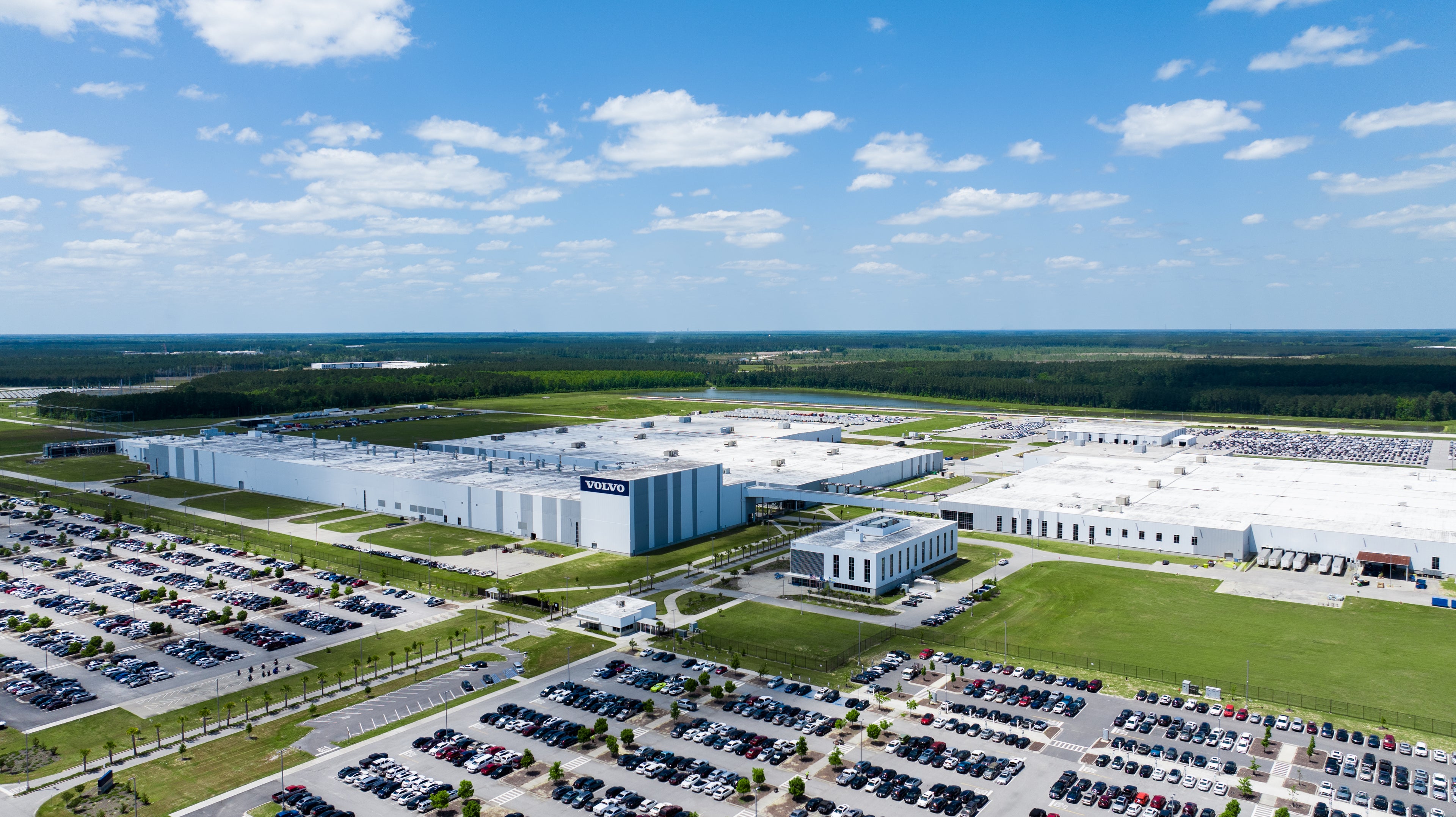 Ariel shot of Volvo Car Charleston Manufacturing Plant in South Carolina, USA