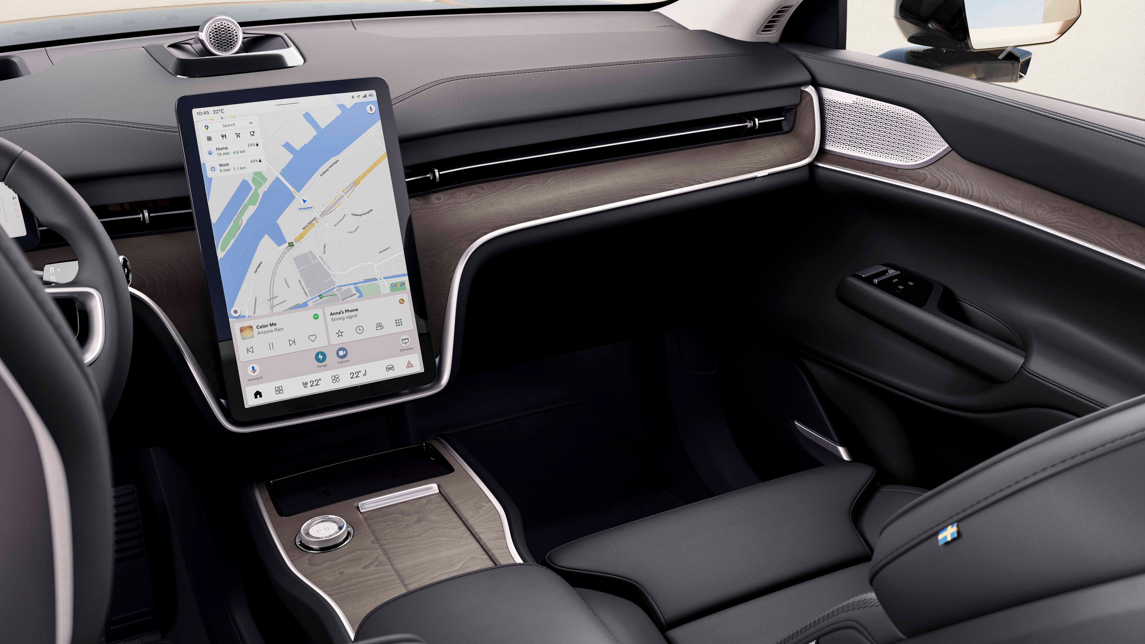 Cabina interior de un Volvo EX90 eléctrico destacando su consola central