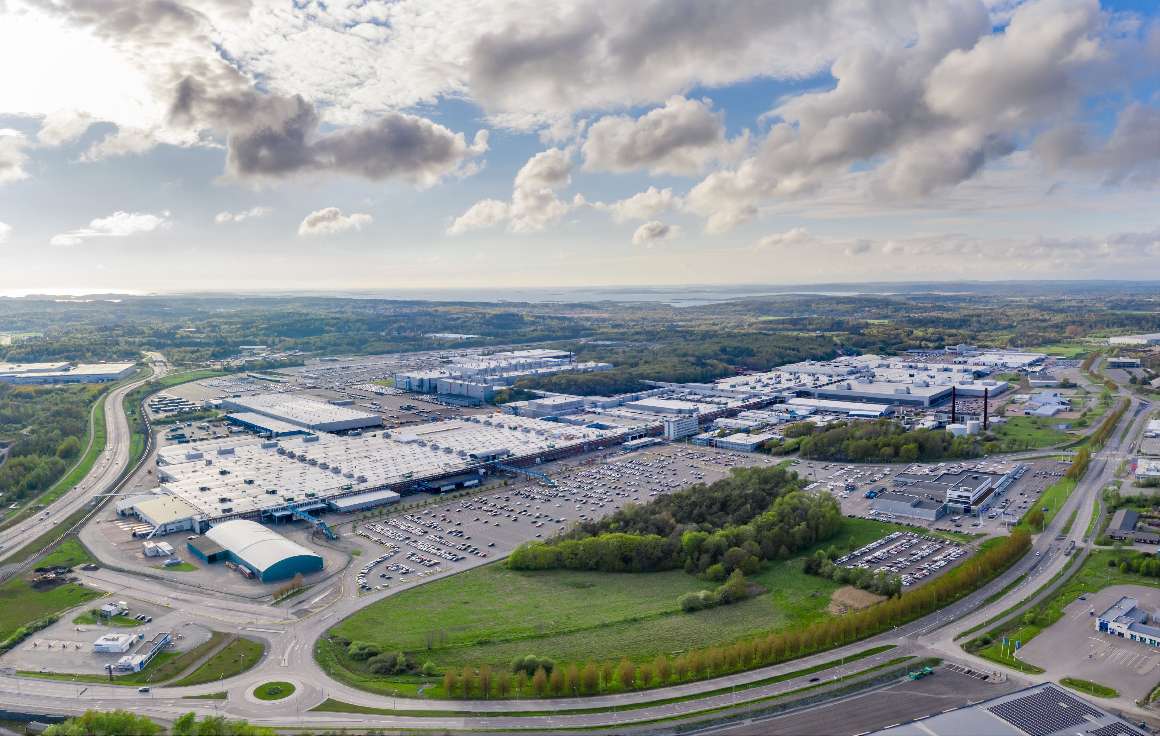 Aerial photo of Volvo Cars Torslanda car plant in Gothenburg, Sweden, home of Volvo Cars.