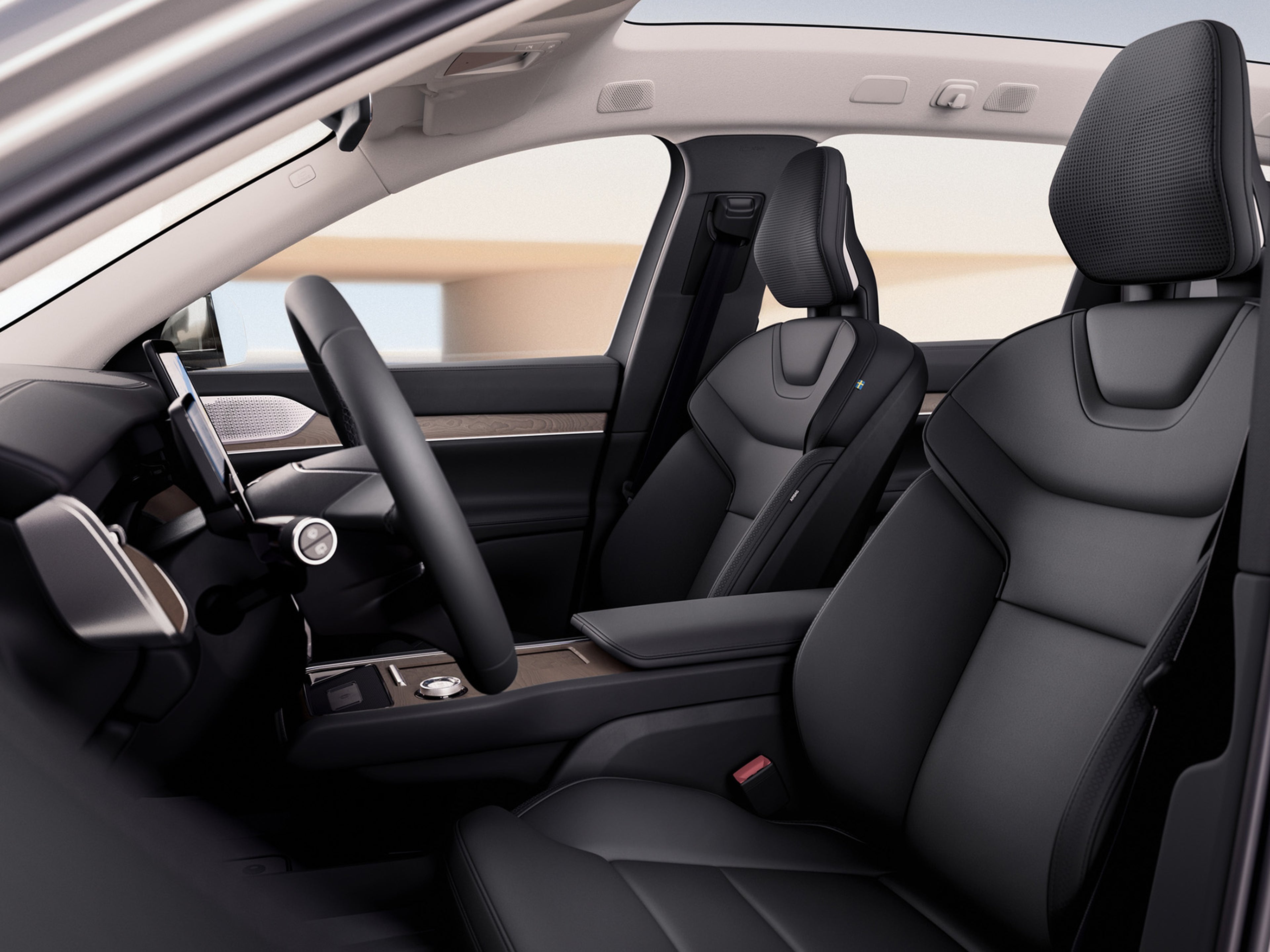 Voorstoel van de Volvo EX90 in antraciet