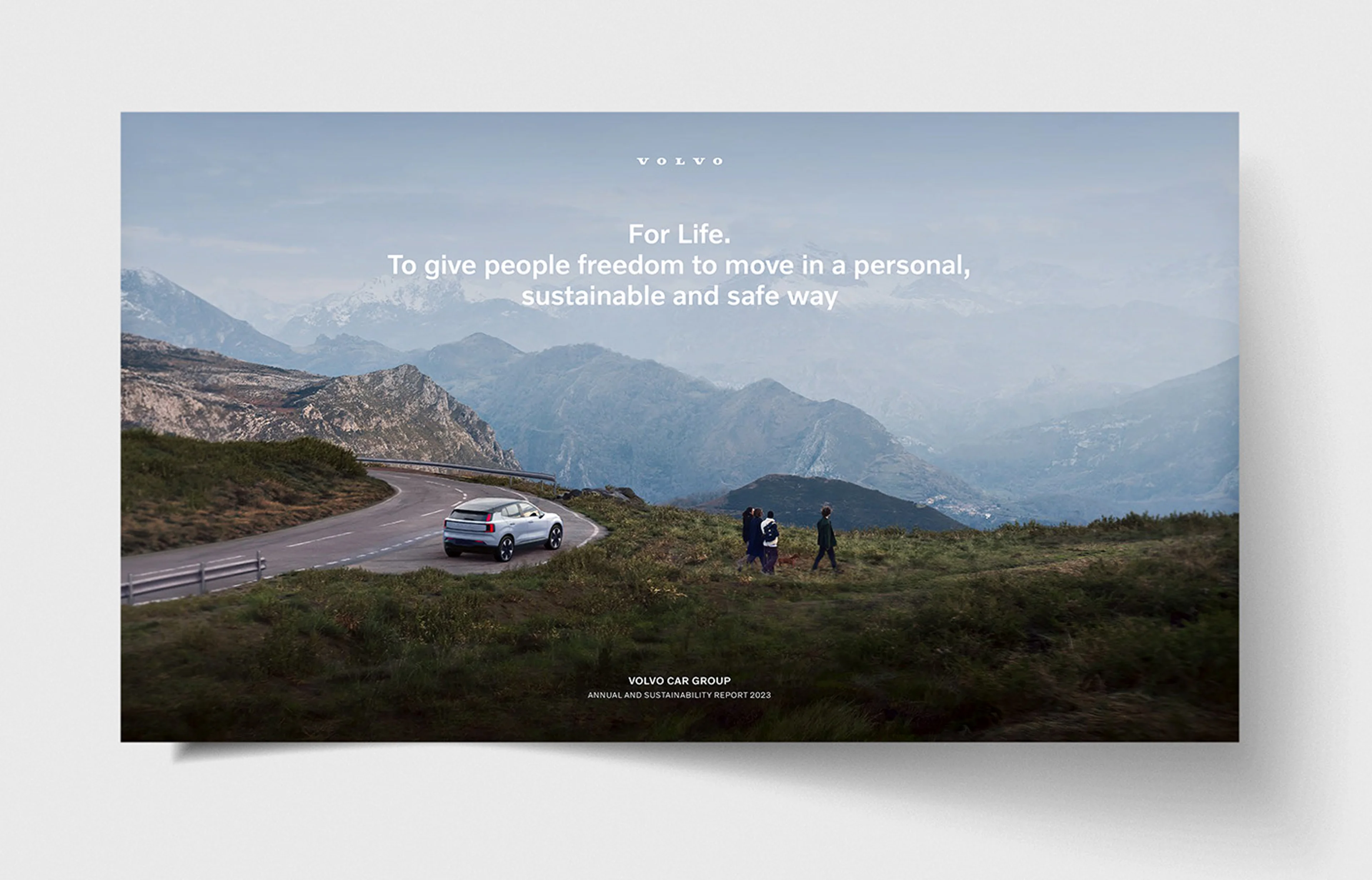 Cover of our Annual and Sustainability Report featuring Volvo EX30