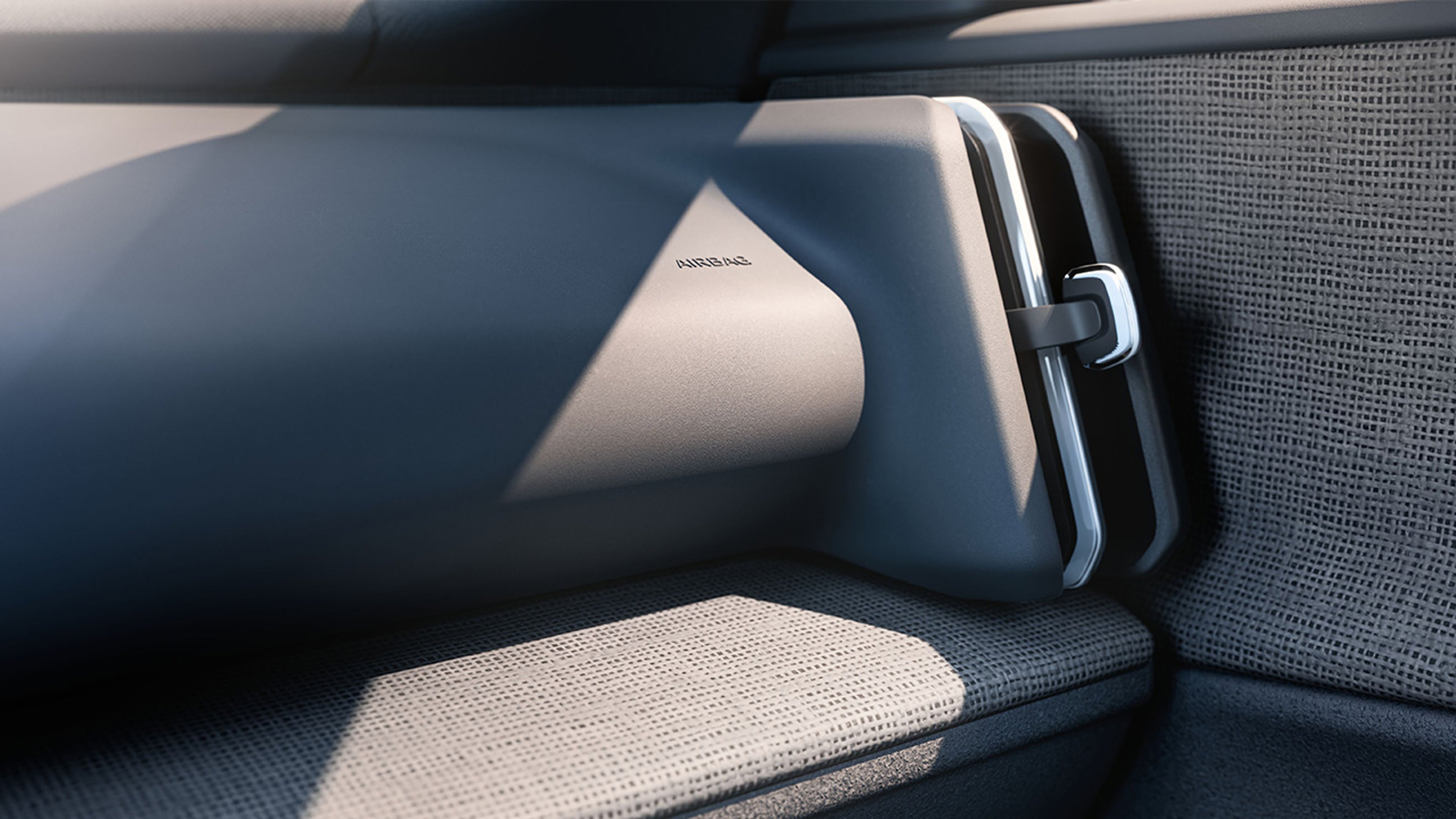 Intérieur d'une Volvo EX30 avec panneau incrusté en Pine et grille d'aération.