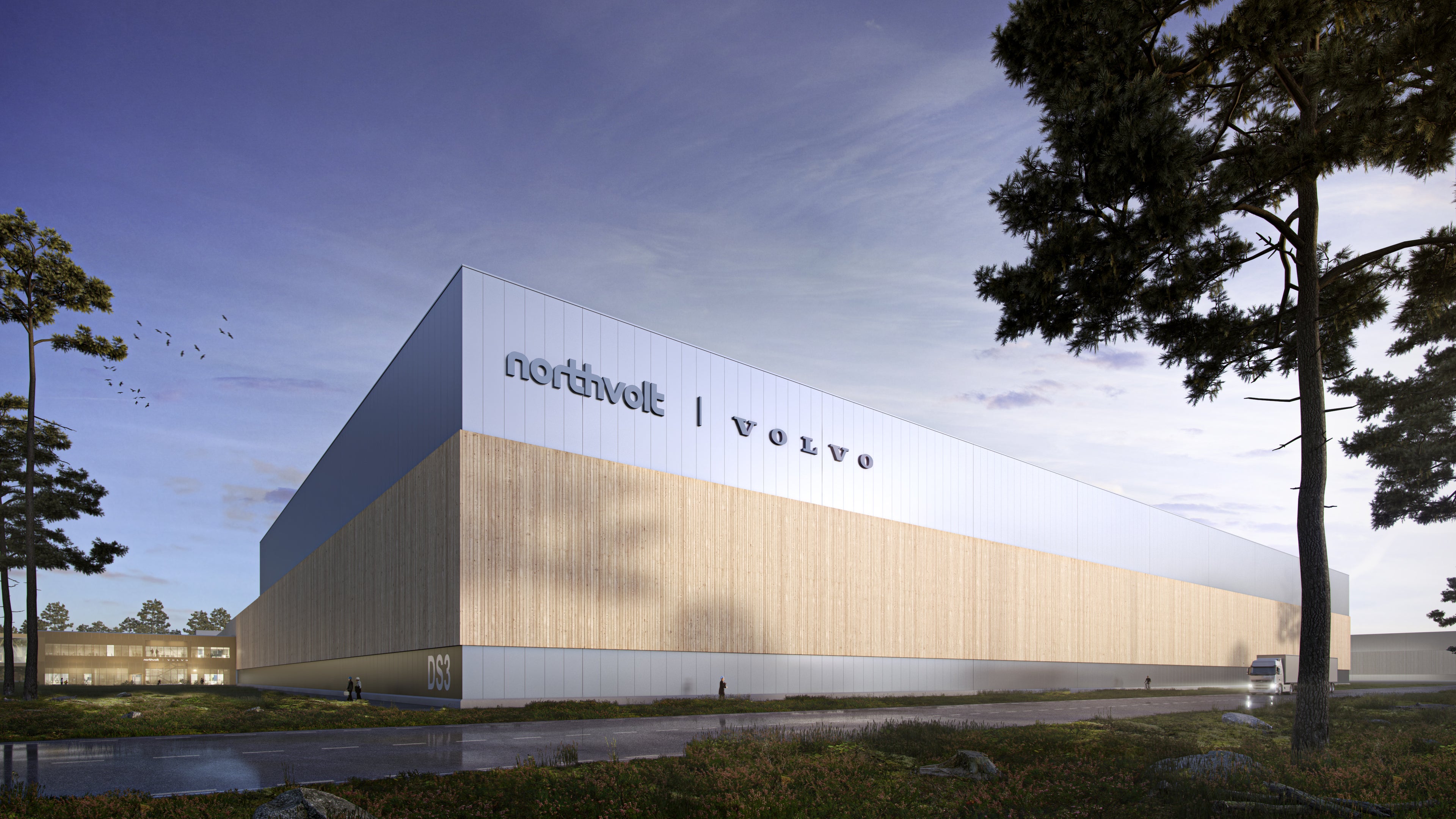 An artistic impression of what a future Volvo Cars and Northvolt R&D centre or battery manufacturing plant might look like.