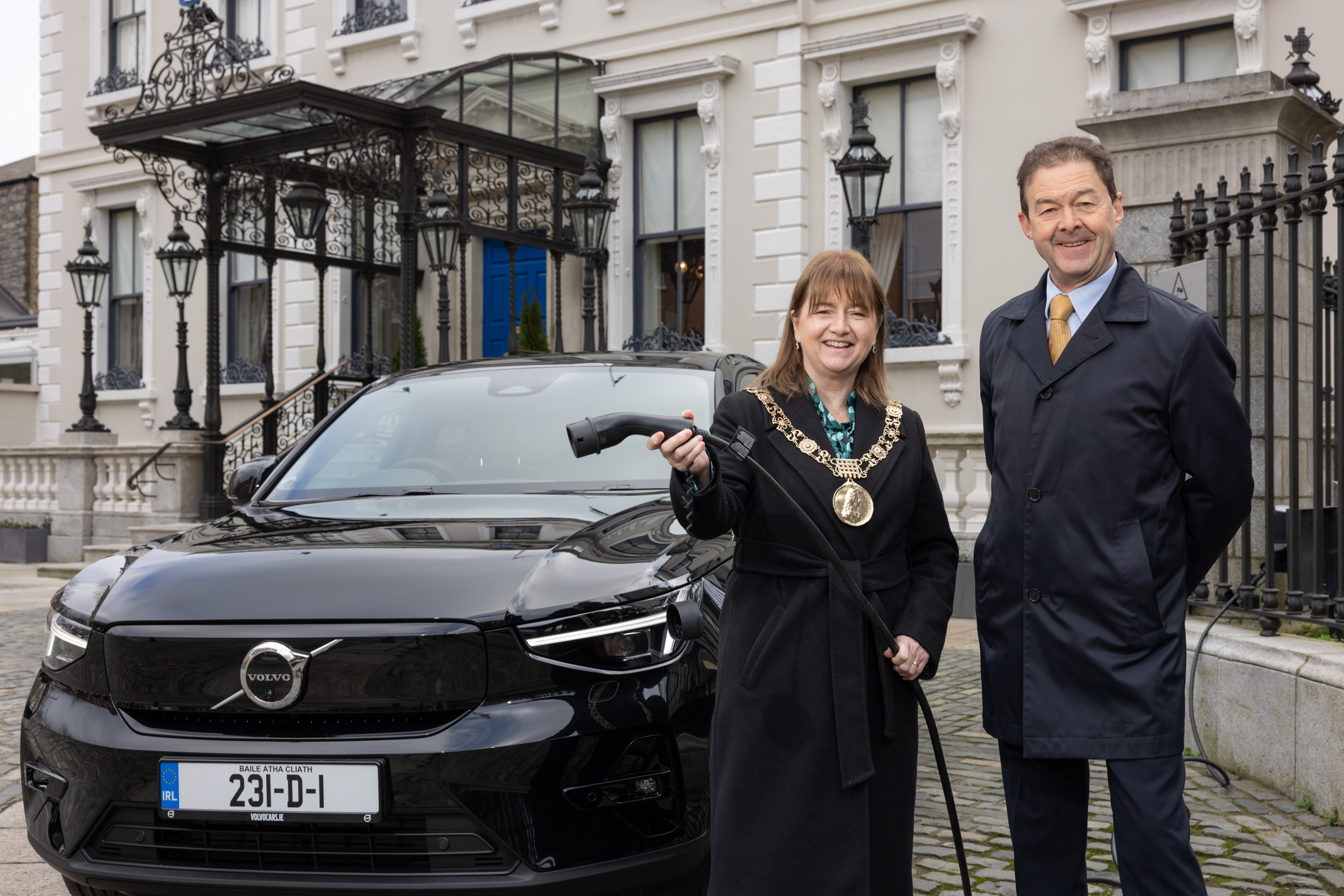 An artistic impression of a future fully electric Volvo car, but showing a transparent body so you can see the electric car batteries.