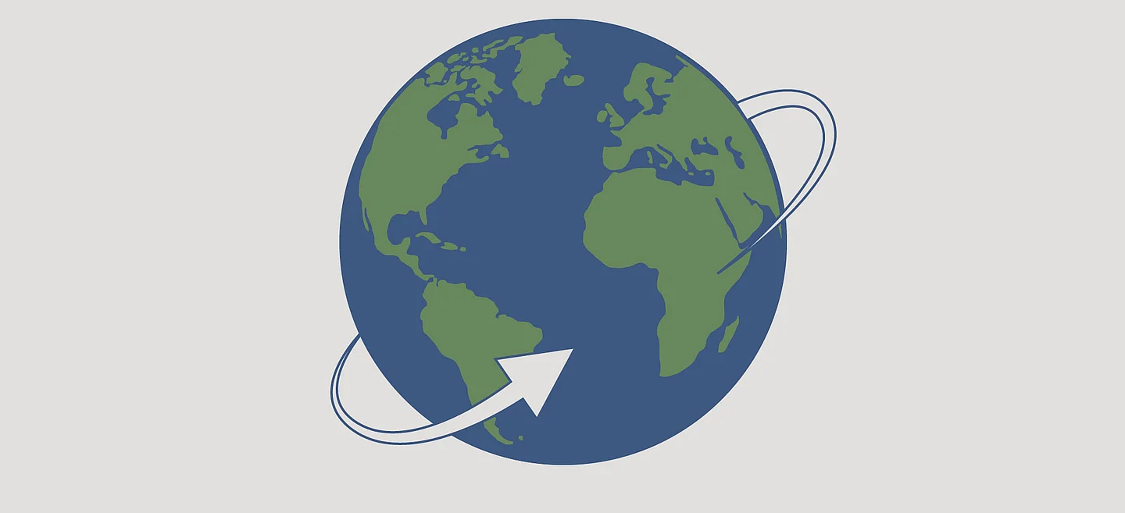 Eine Weltkugel mit einem Pfeil drumherum auf grauem Hintergrund