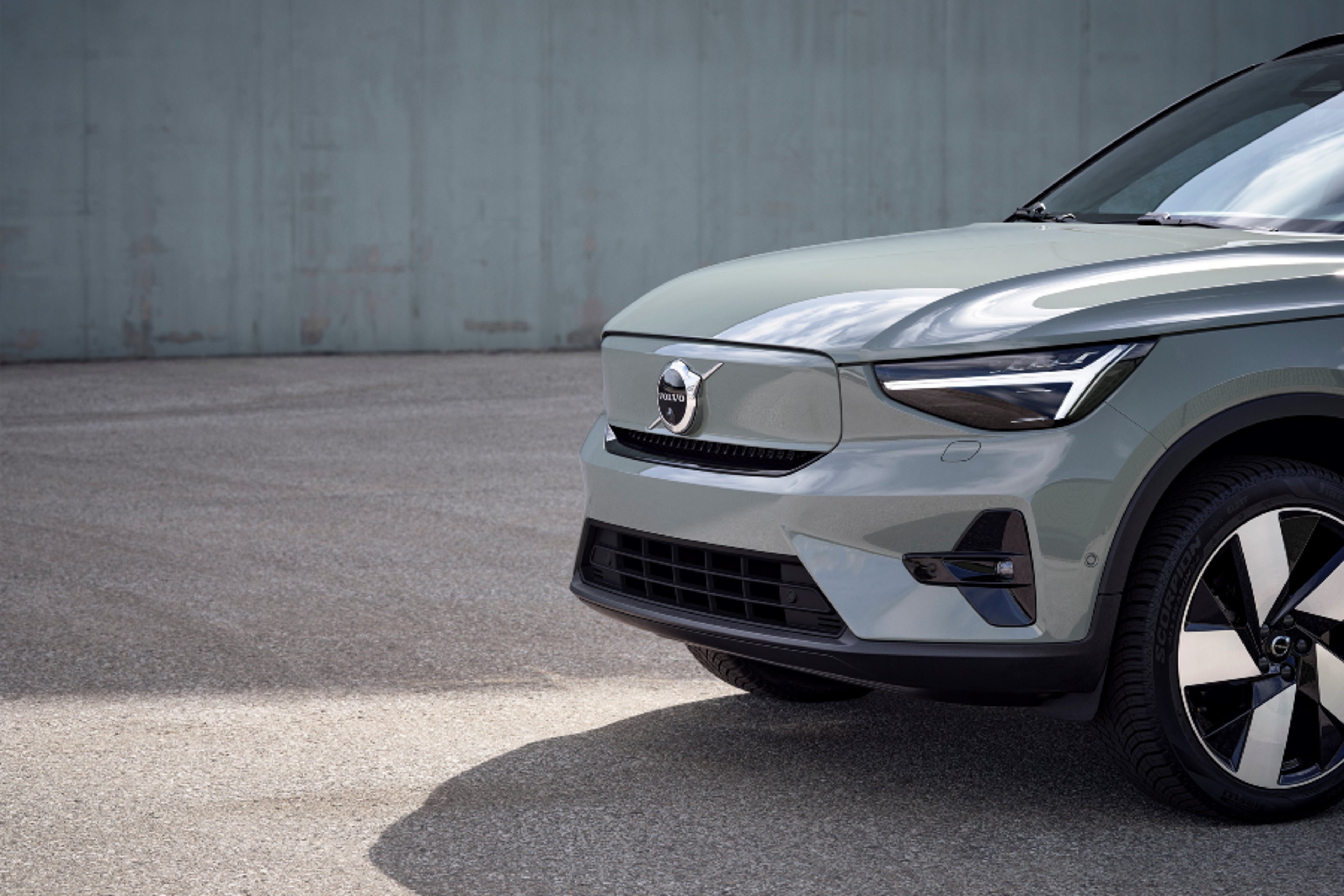 Close up of front of Volvo car