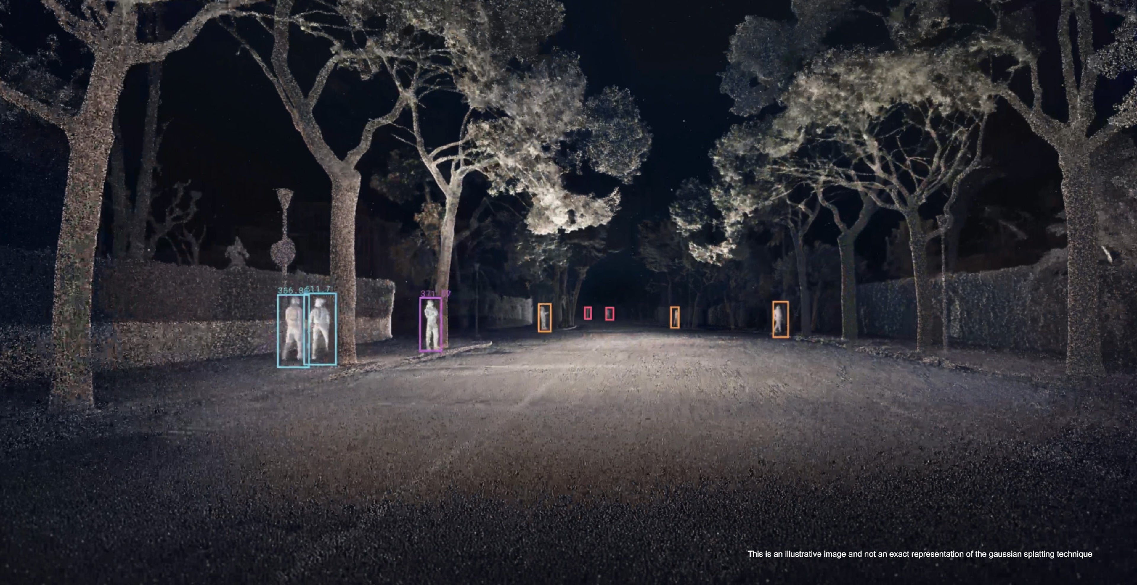 A point-cloud reconstruction of a road with detected road users, enhancing accident prevention tech.