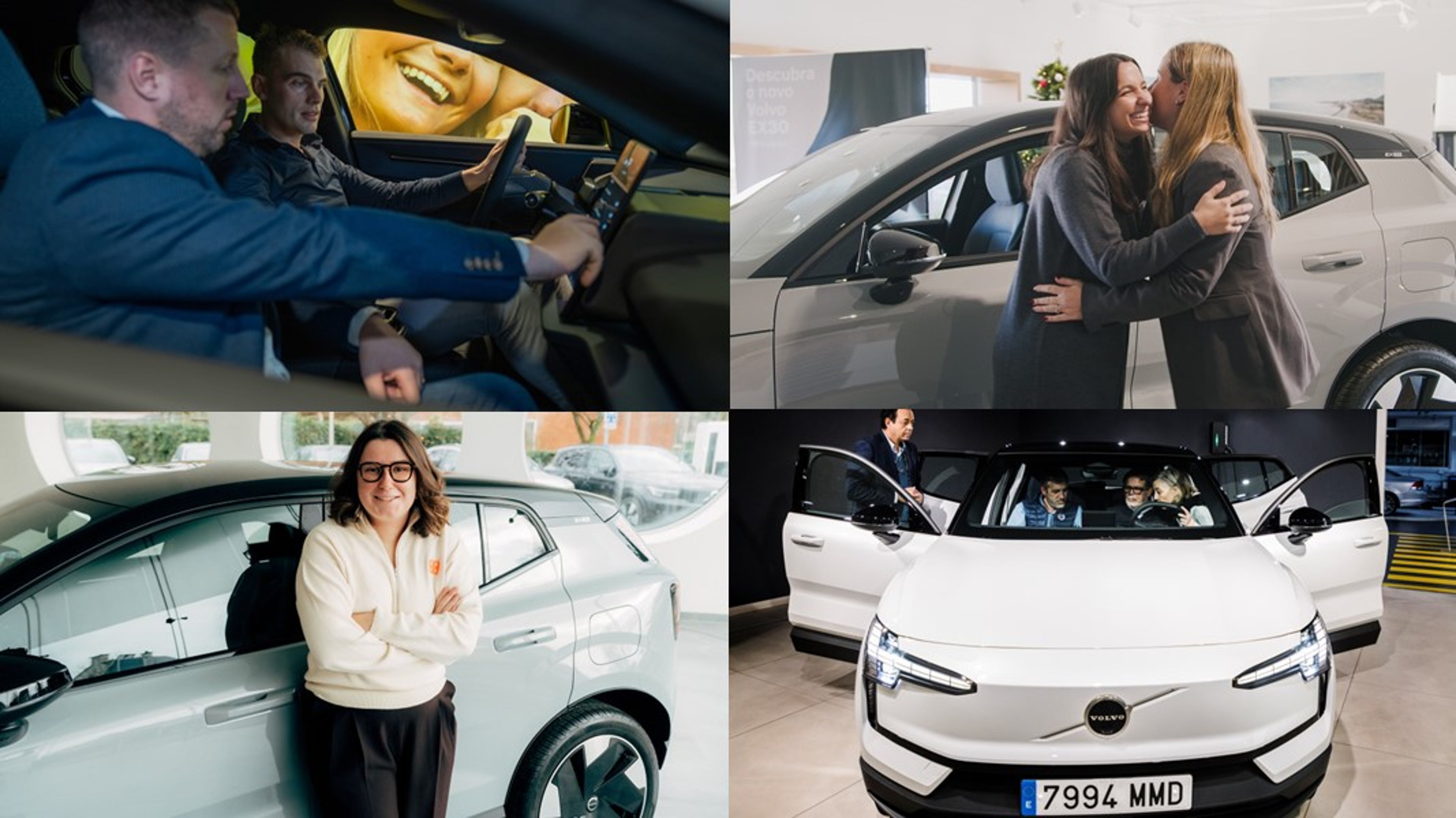 Four pictures people in or outside Volvo cars merged together