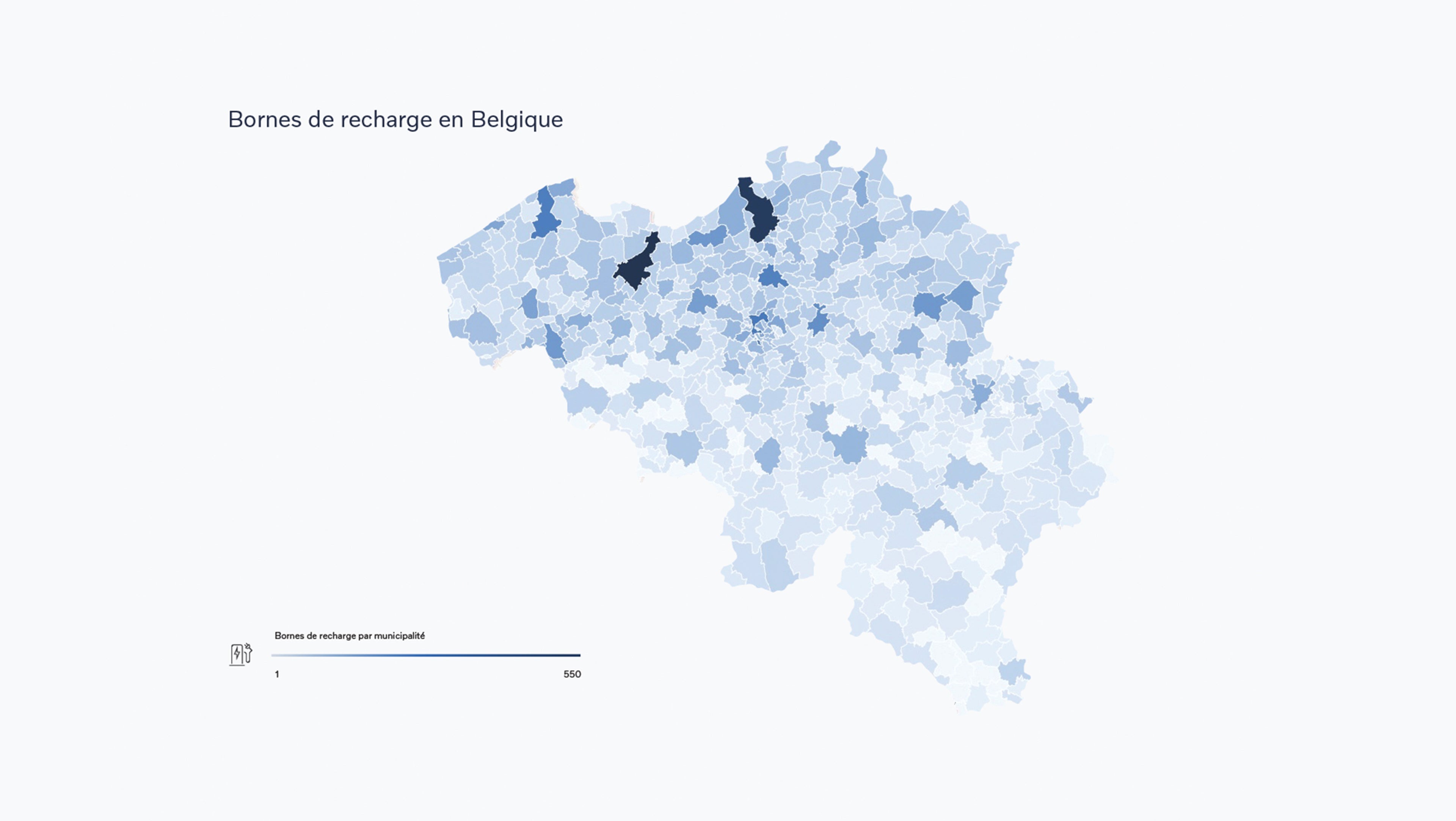 Carte avec des bornes de recharge en Belgique.