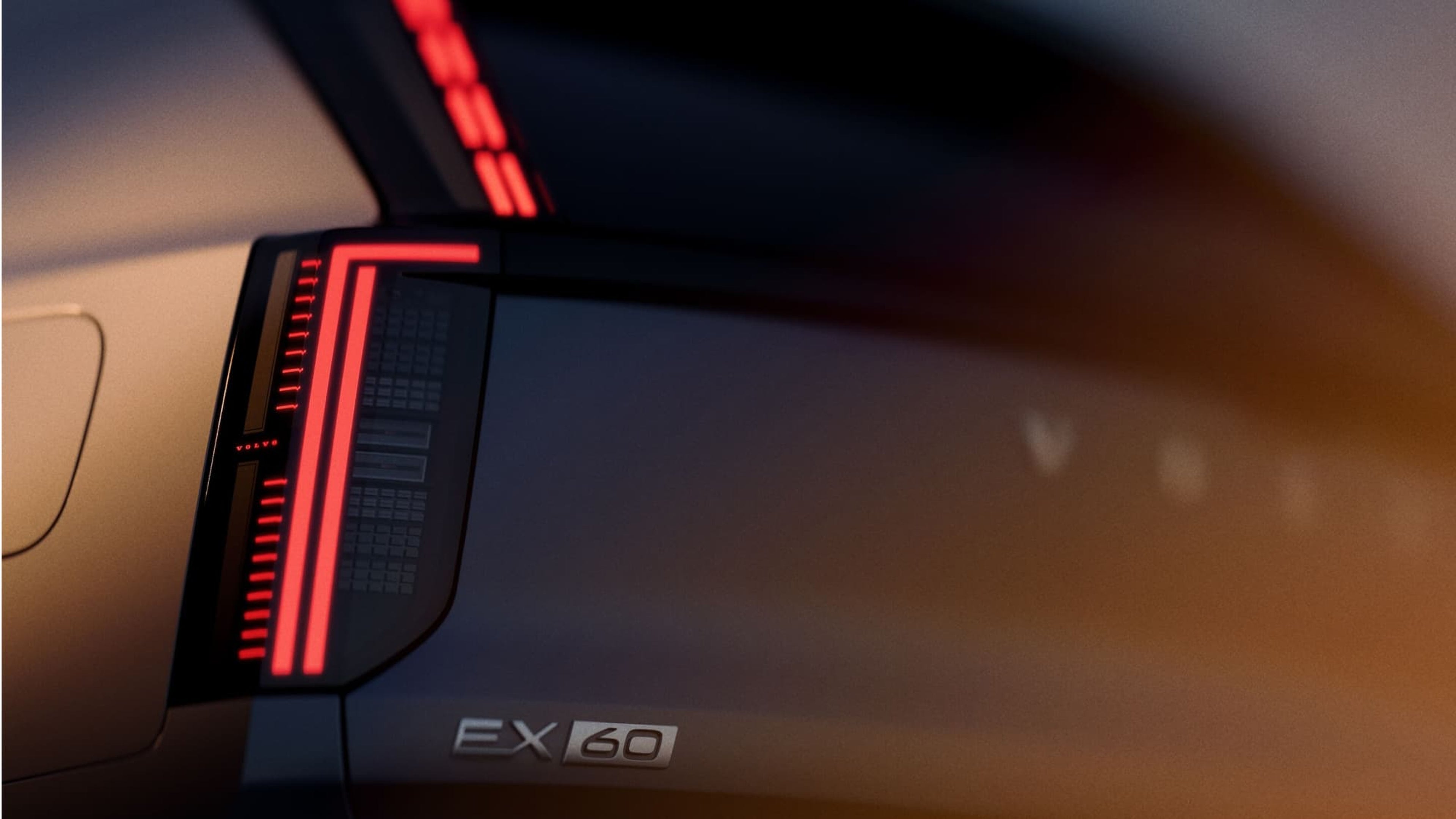 Illustration numérique d’une Volvo ES90 vue du dessous sur une plate-forme flottante, avec un fond rouge profond.