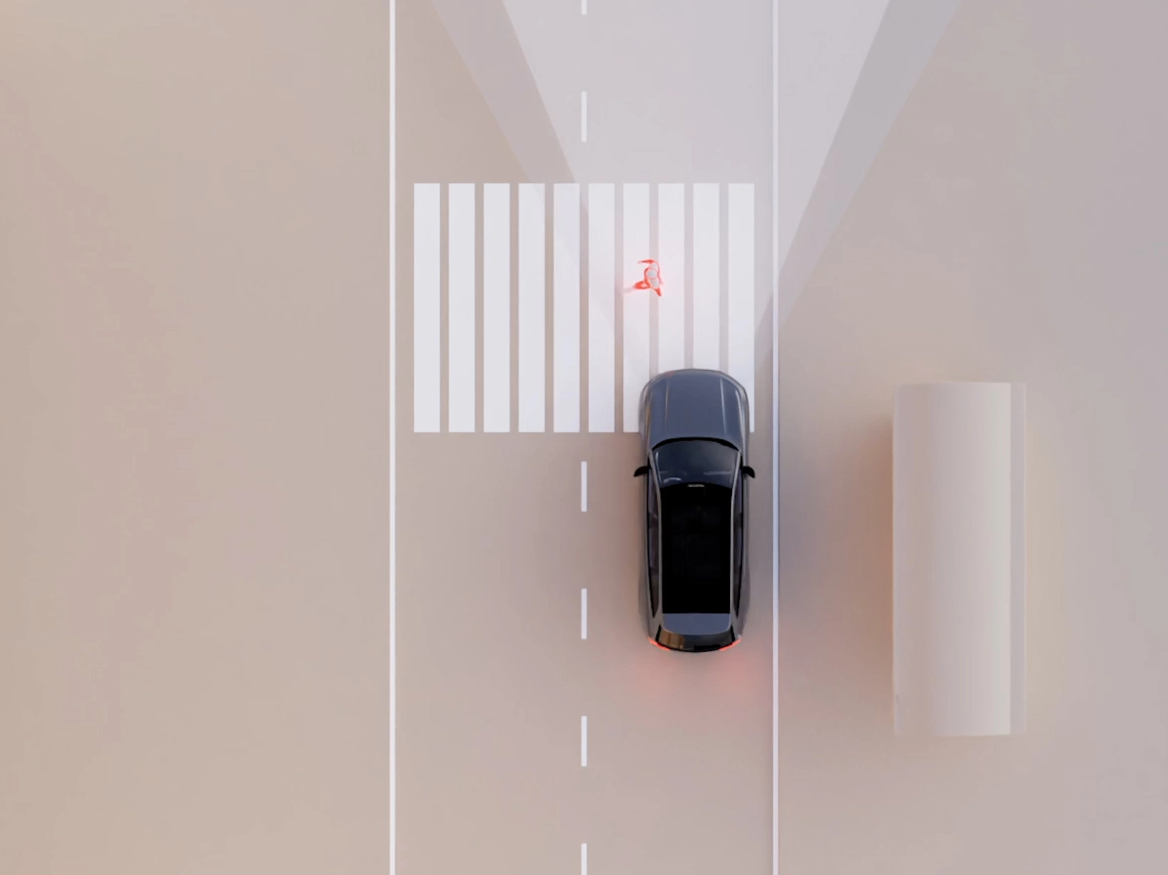 Ілюстративне зображення функції безпеки автомобіля Volvo класу SUV під час роботи.