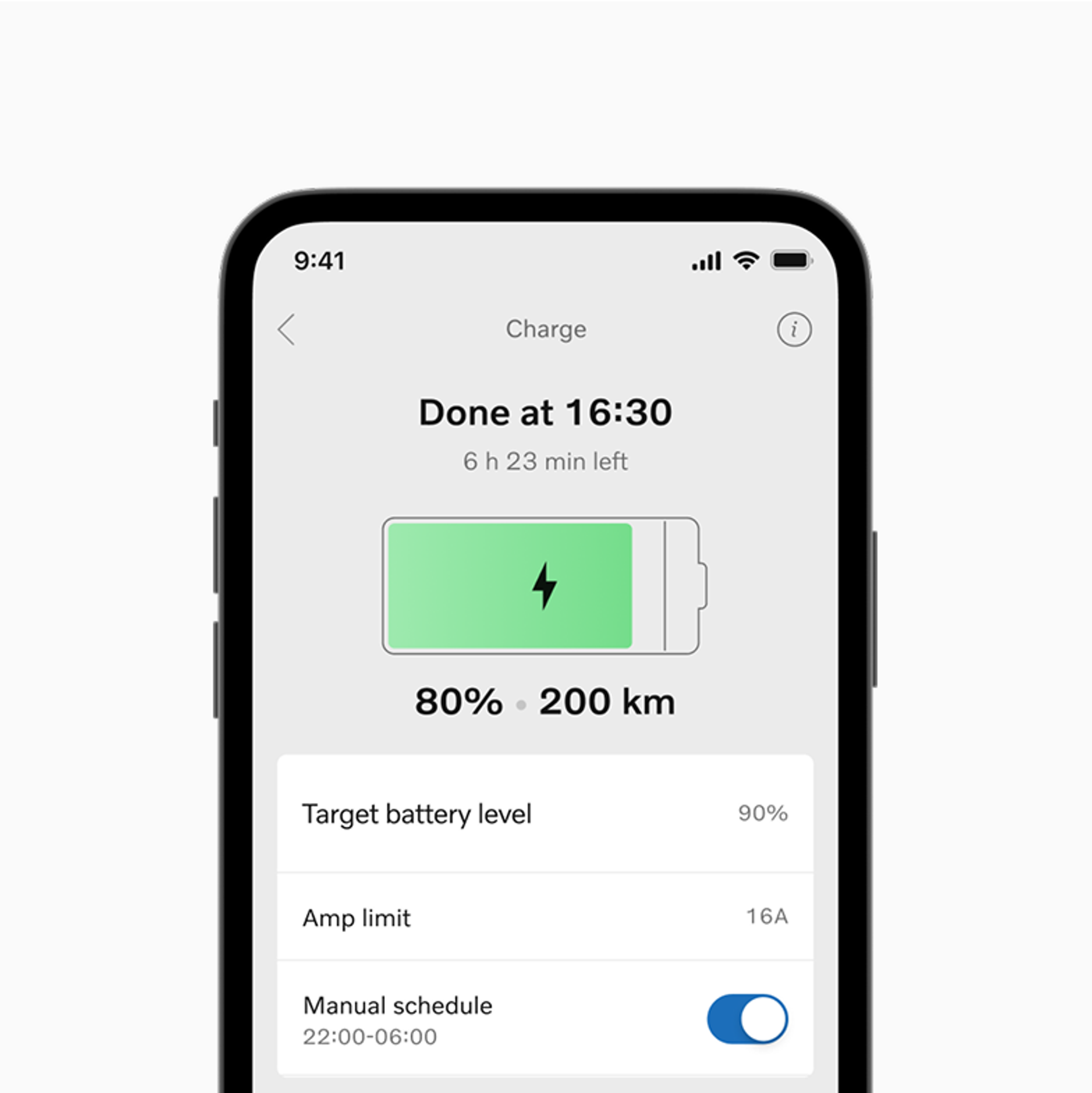 มุมมองในแอปของอินเทอร์เฟซ Volvo Cars app ที่แสดงวิธีการชําระเงิน ประวัติการชาร์จ และหมายเลขติดต่อสําหรับจุดชาร์จที่พร้อมใช้งานในหัวข้อ 'การชาร์จสาธารณะ'