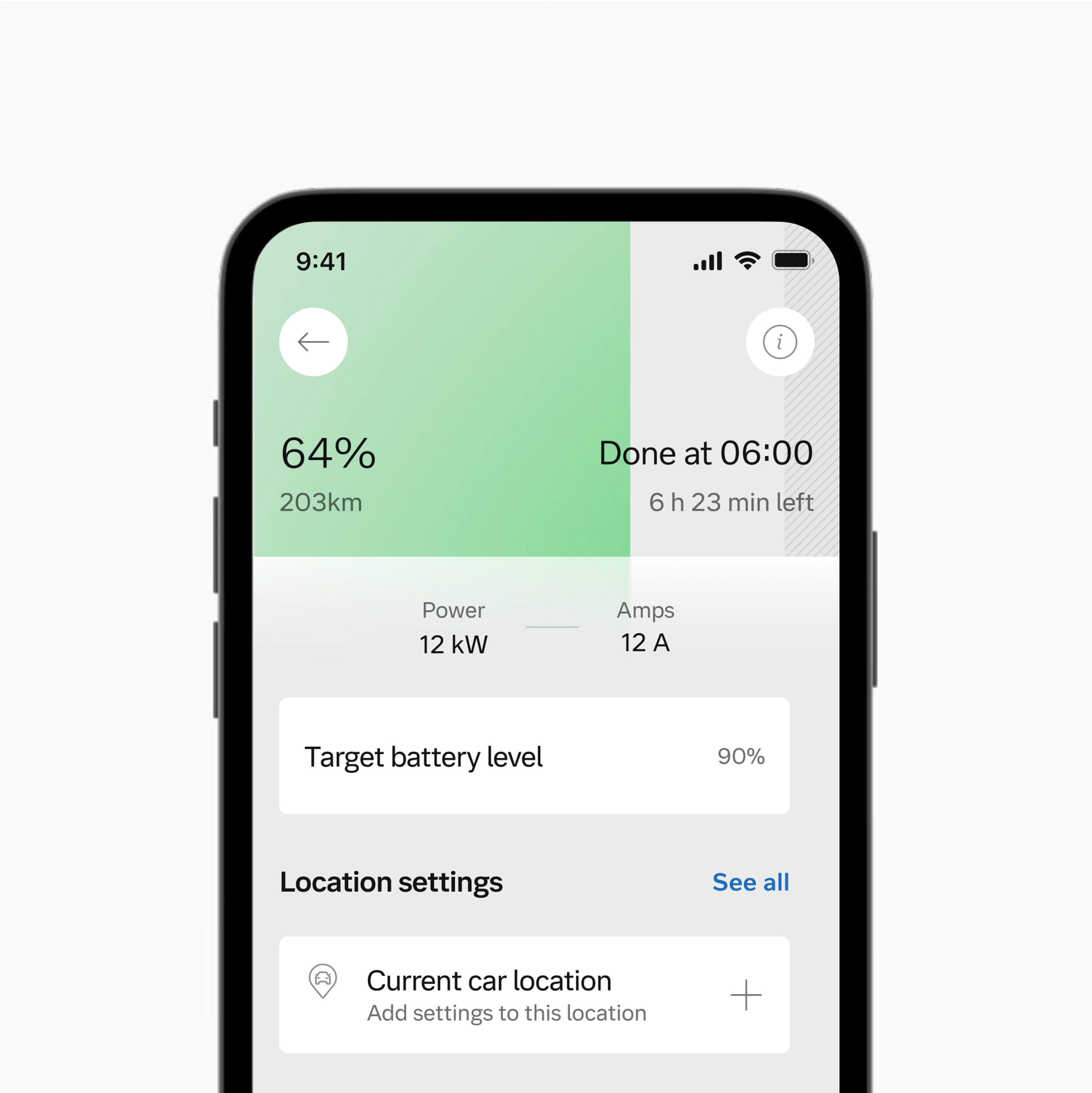 Une vue intégrée de l’interface de l’application Volvo cars indiquant les modes de paiement, l’historique des charges et le numéro de téléphone des points de recharge disponibles, sous la rubrique « Recharge publique ».