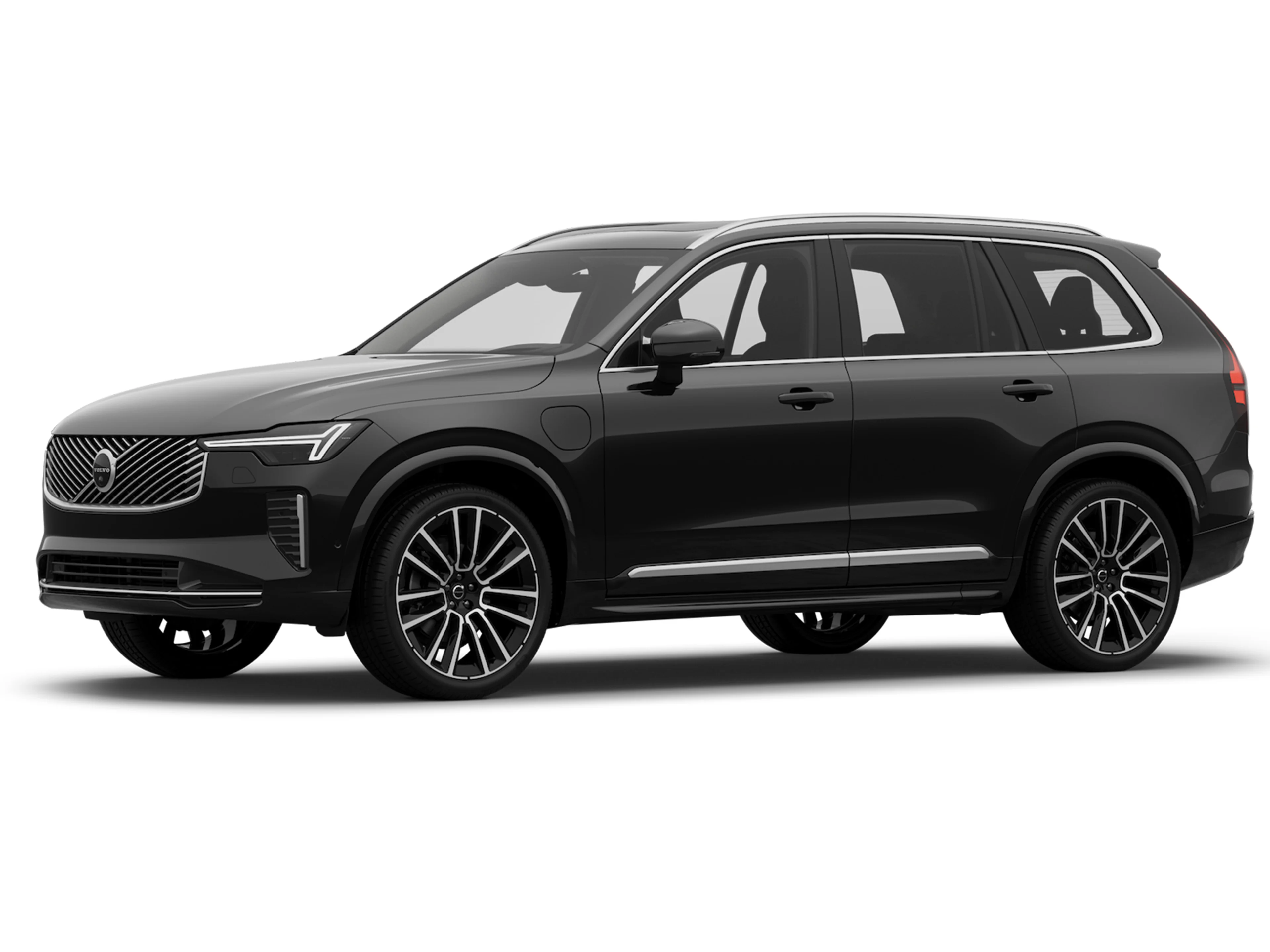 Onyx Black -värinen Volvo XC90 lataushybridiauto Bright -yksityiskohdilla.