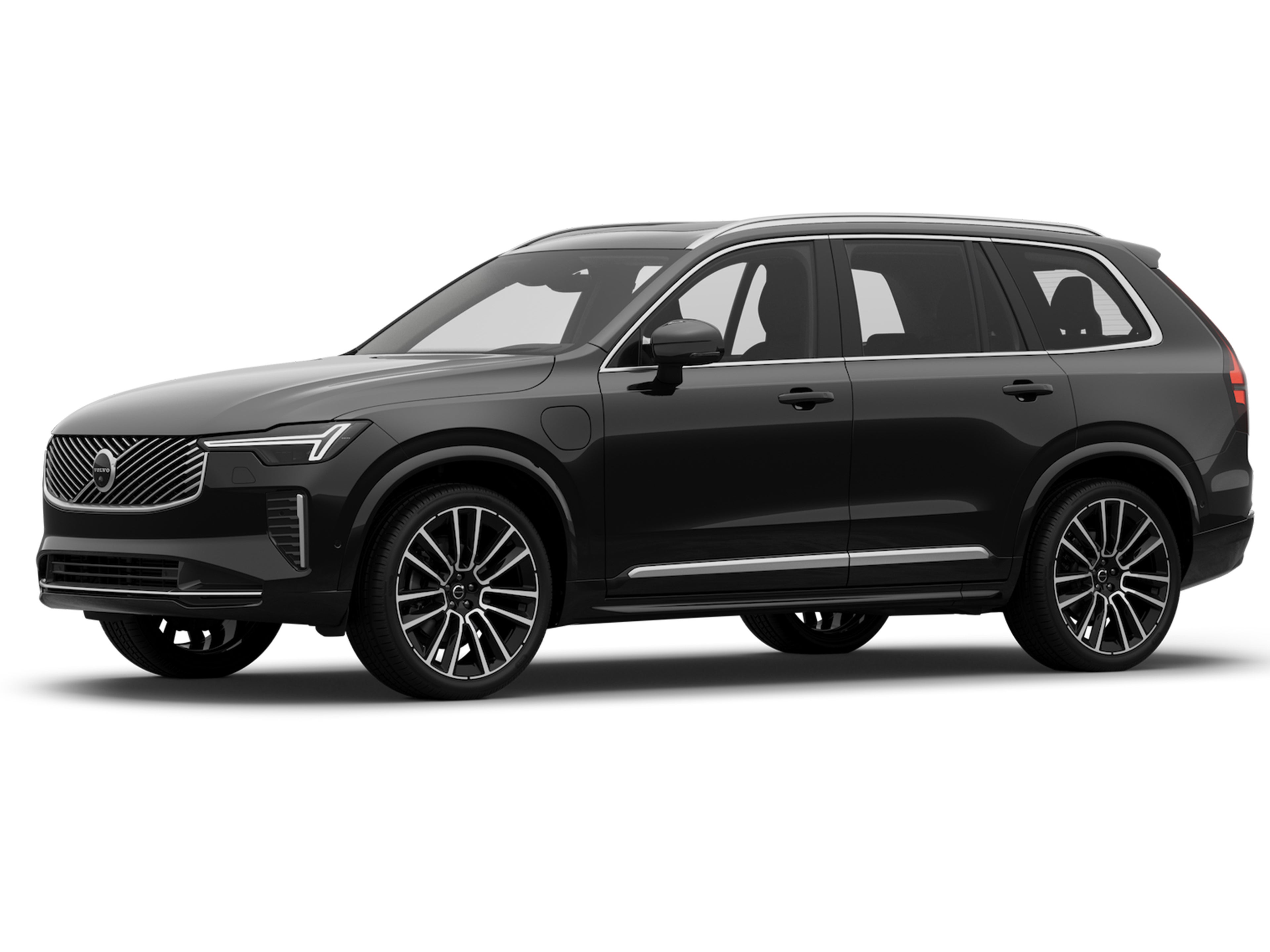 Onyx Black -värinen Volvo XC90 lataushybridiauto Bright -yksityiskohdilla.