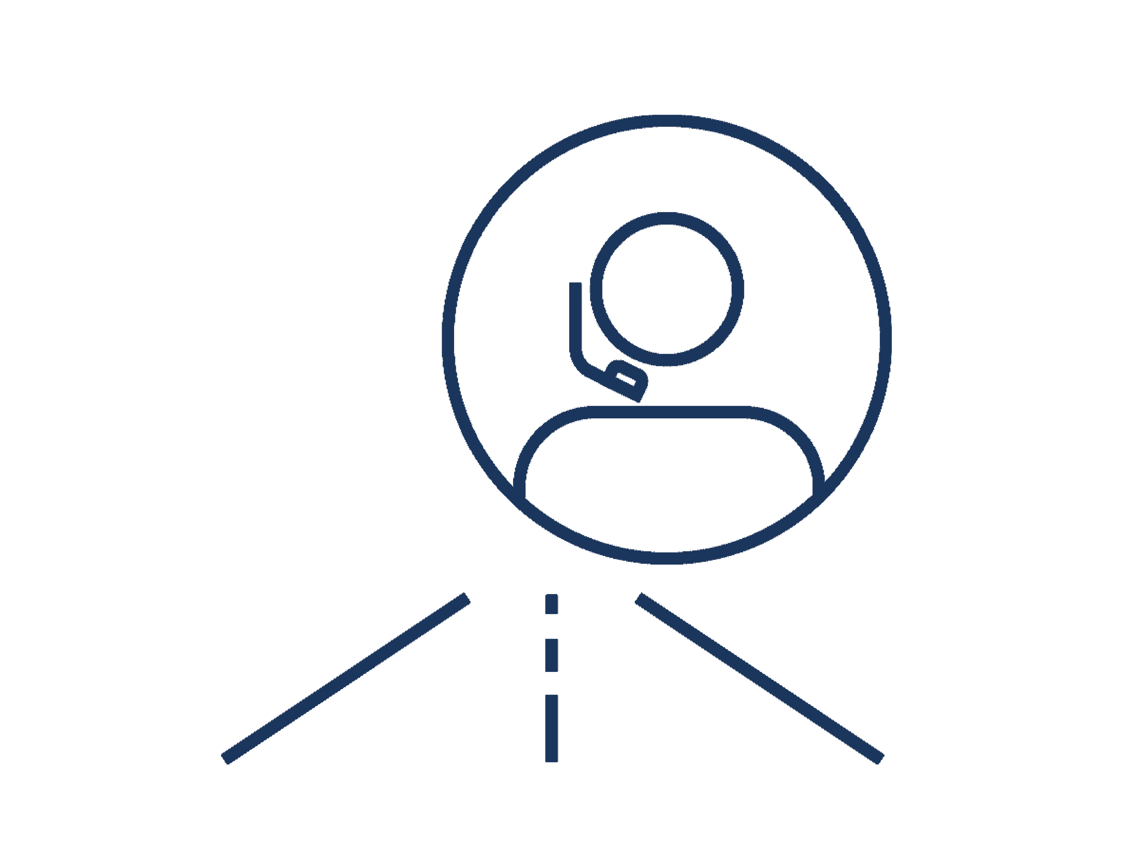 Icon "OnCall", das in blauen Linien eine Straße, einen Kreis und eine Figut mit Headset darstellt.