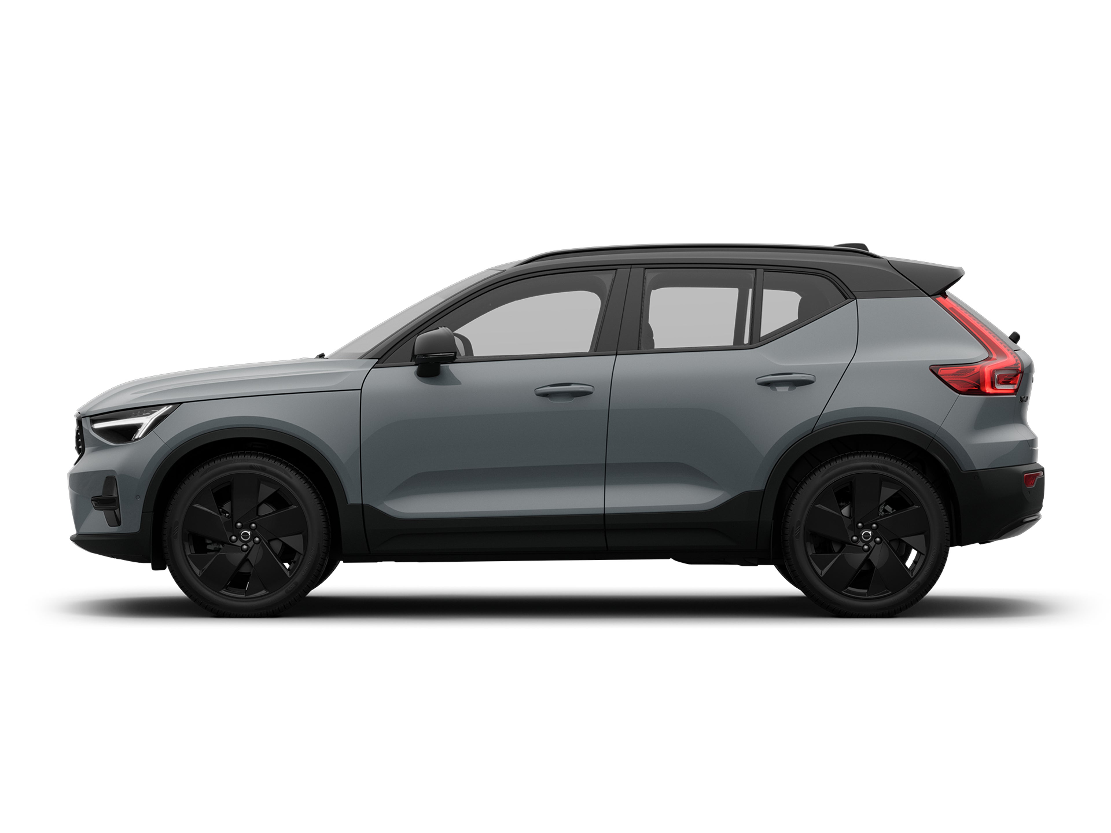Seitliche Ansicht des Volvo XC40 Black Edition Mild-Hyrbid in Vapour Grey