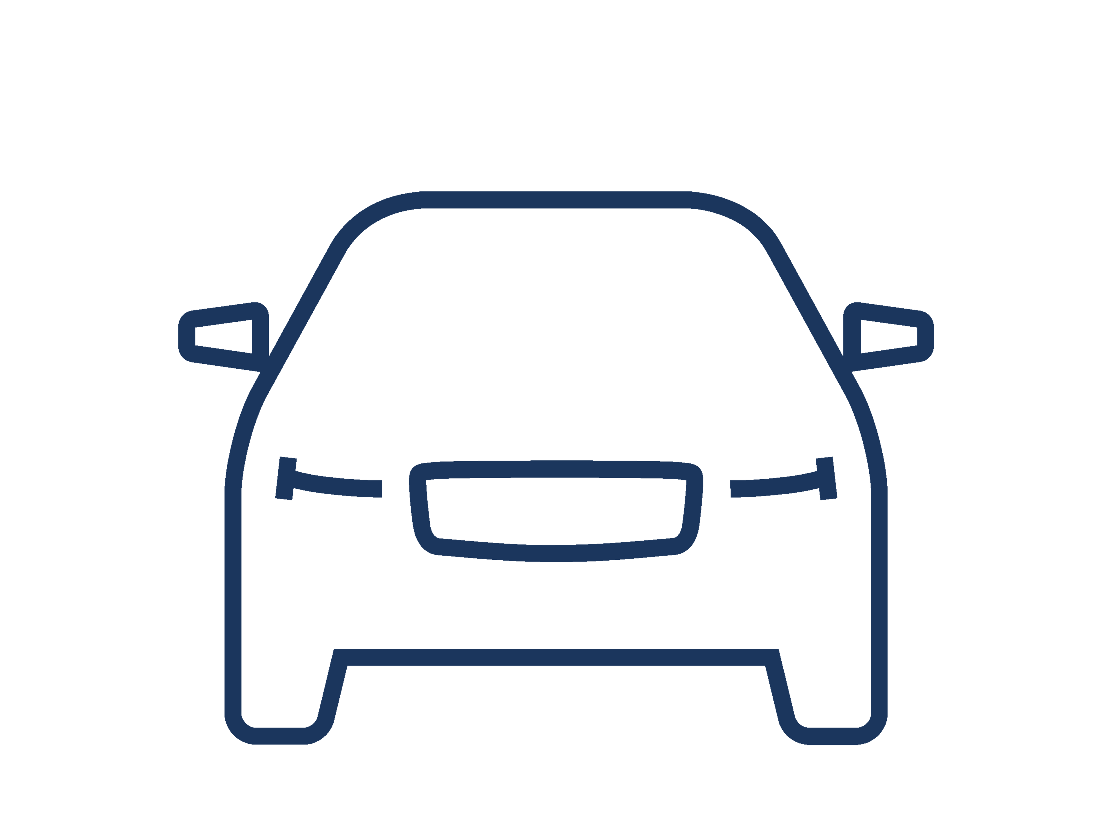 Icon "Mobilitätslösung", das in blauen Linien die Vorderansicht eines Autos zeigt.