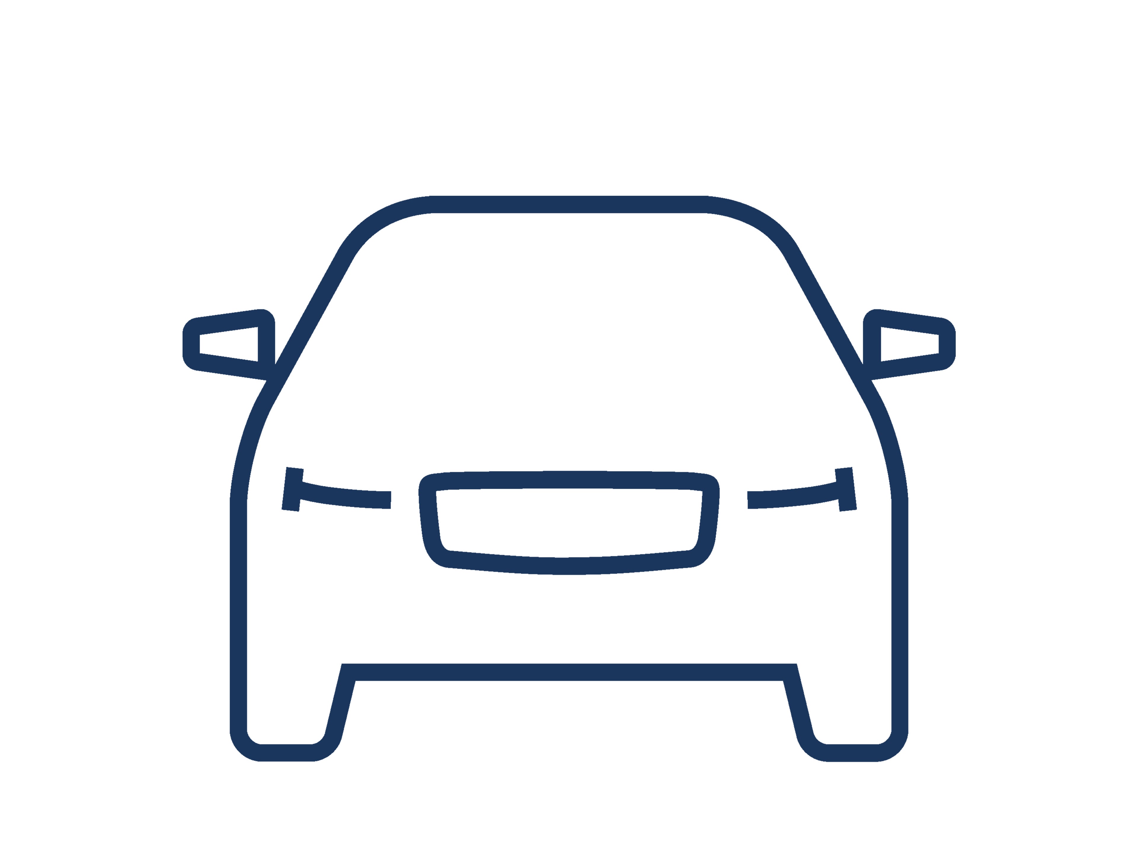 Icon "Mobilitätslösung", das in blauen Linien die Vorderansicht eines Autos zeigt.