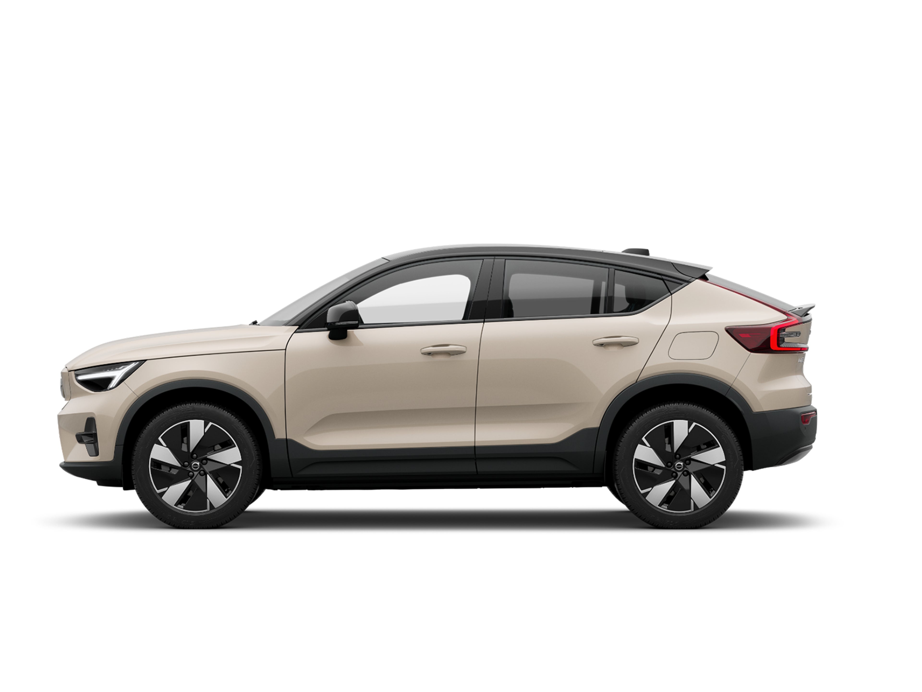 A side profile view of the fully electric Volvo EC40 in sand dune.