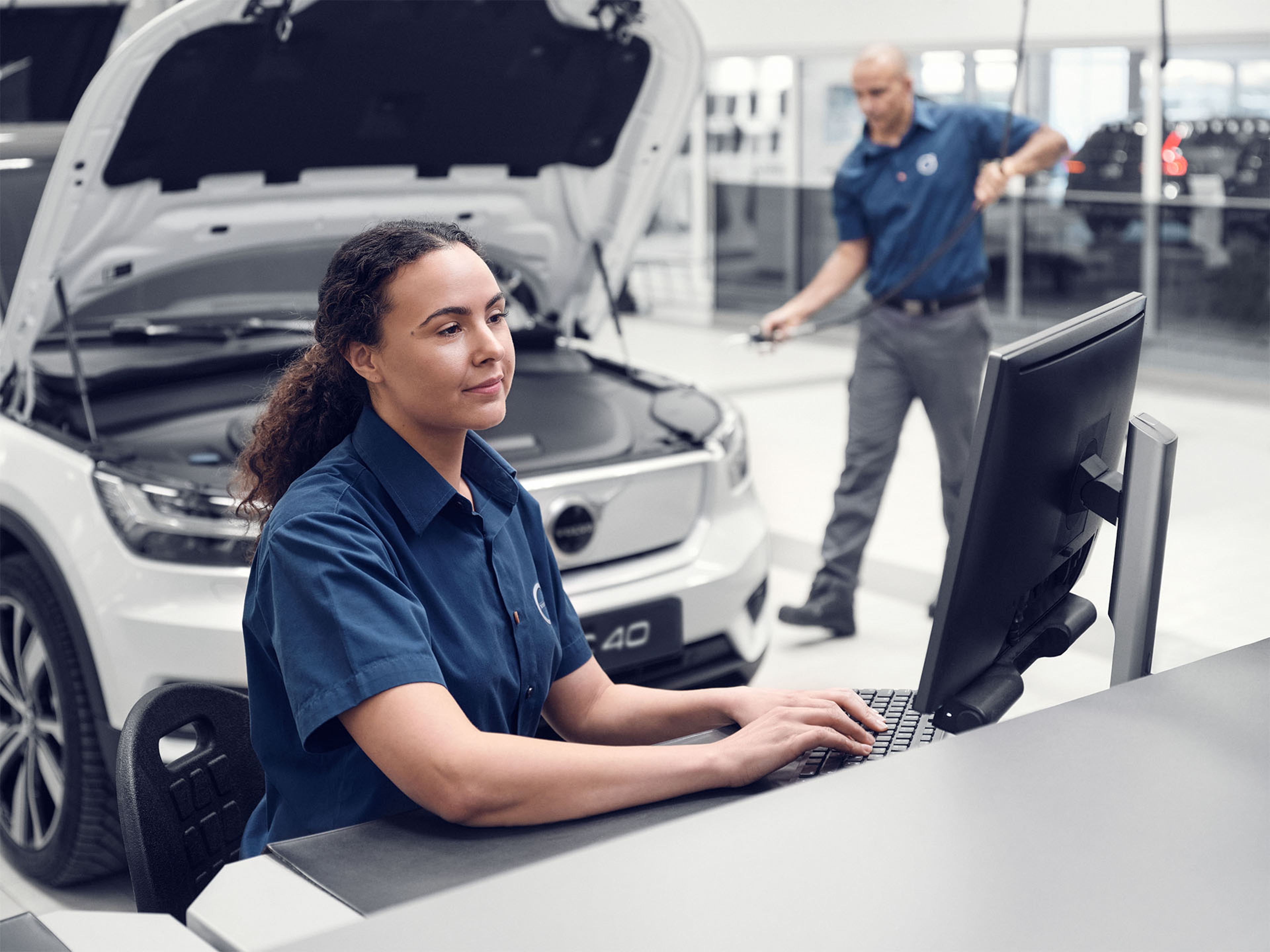 Volvo workshop technicians working