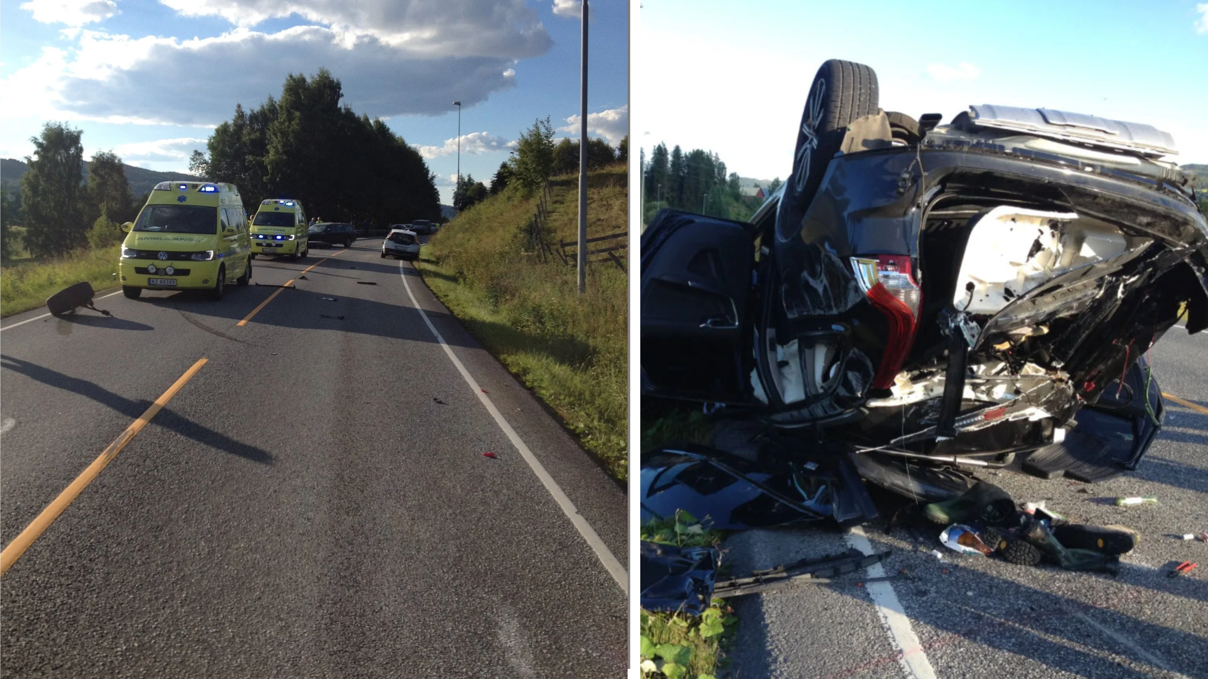2 bilder side om side av ulykkesstedet
