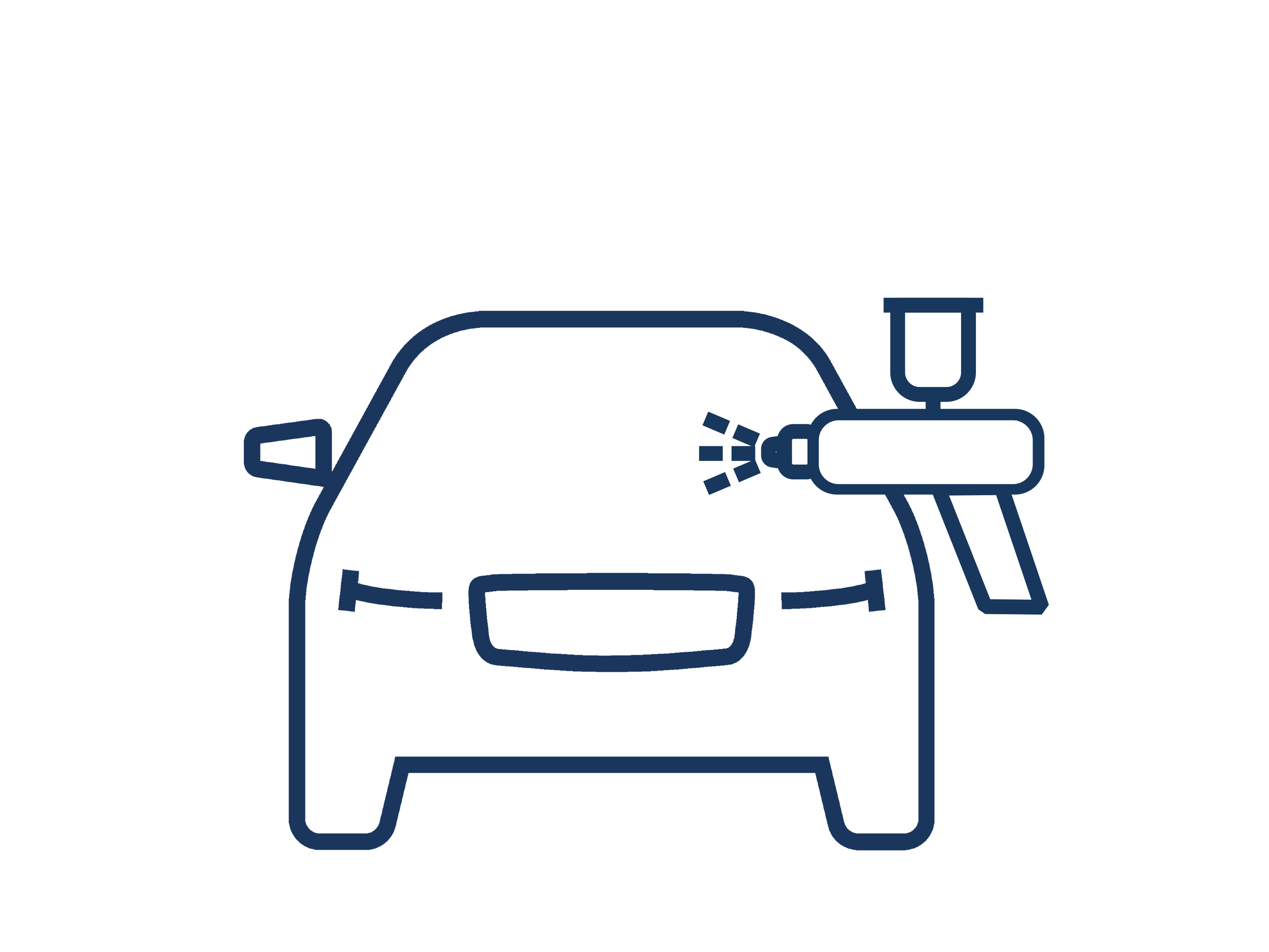 "Smart Repair" Icon, dass in blauen Linien ein Auto von vorne zeigt, danaben eine Sprühpistole.