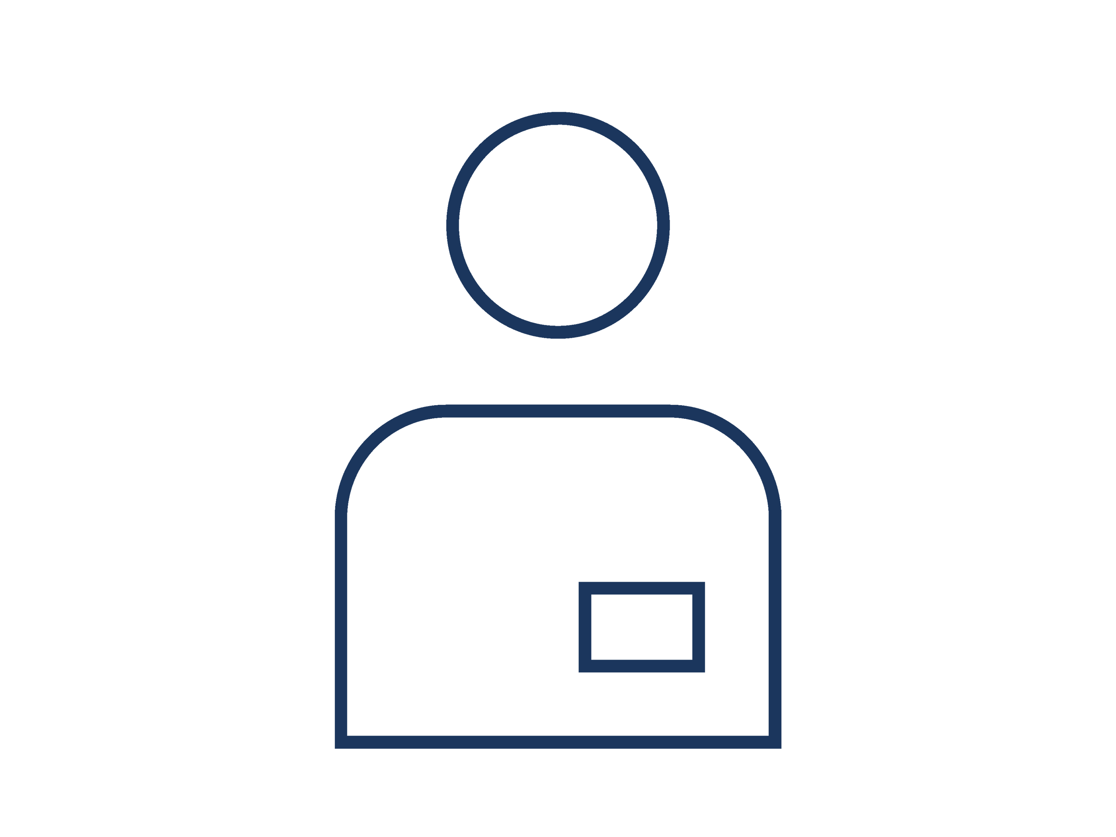 Icon "Kontakt", das in blauen Linien ein Männchen mit Visitenkarte zeigt.