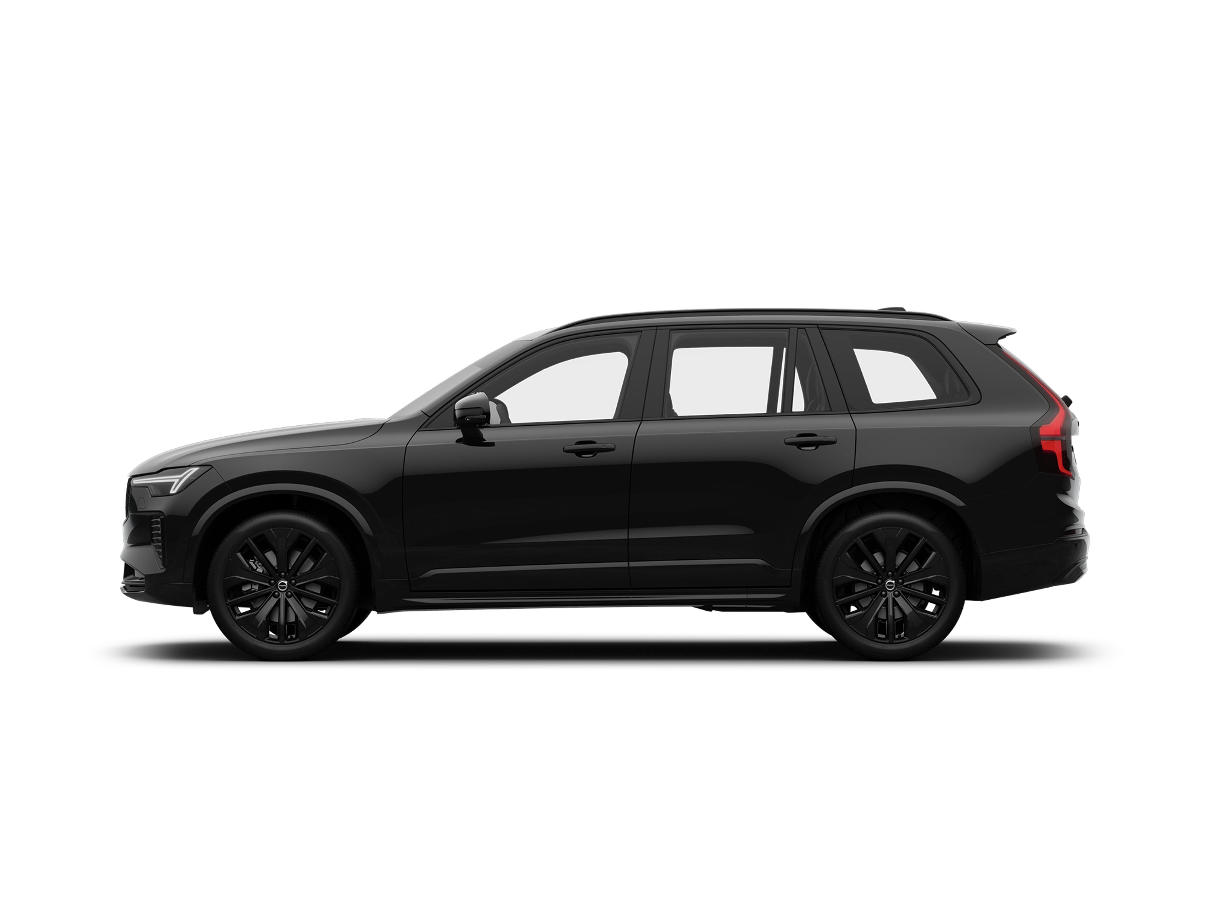 Seitliche Ansicht eines Volvo XC90 Black Edition Mild-Hybrid in Onyx Black