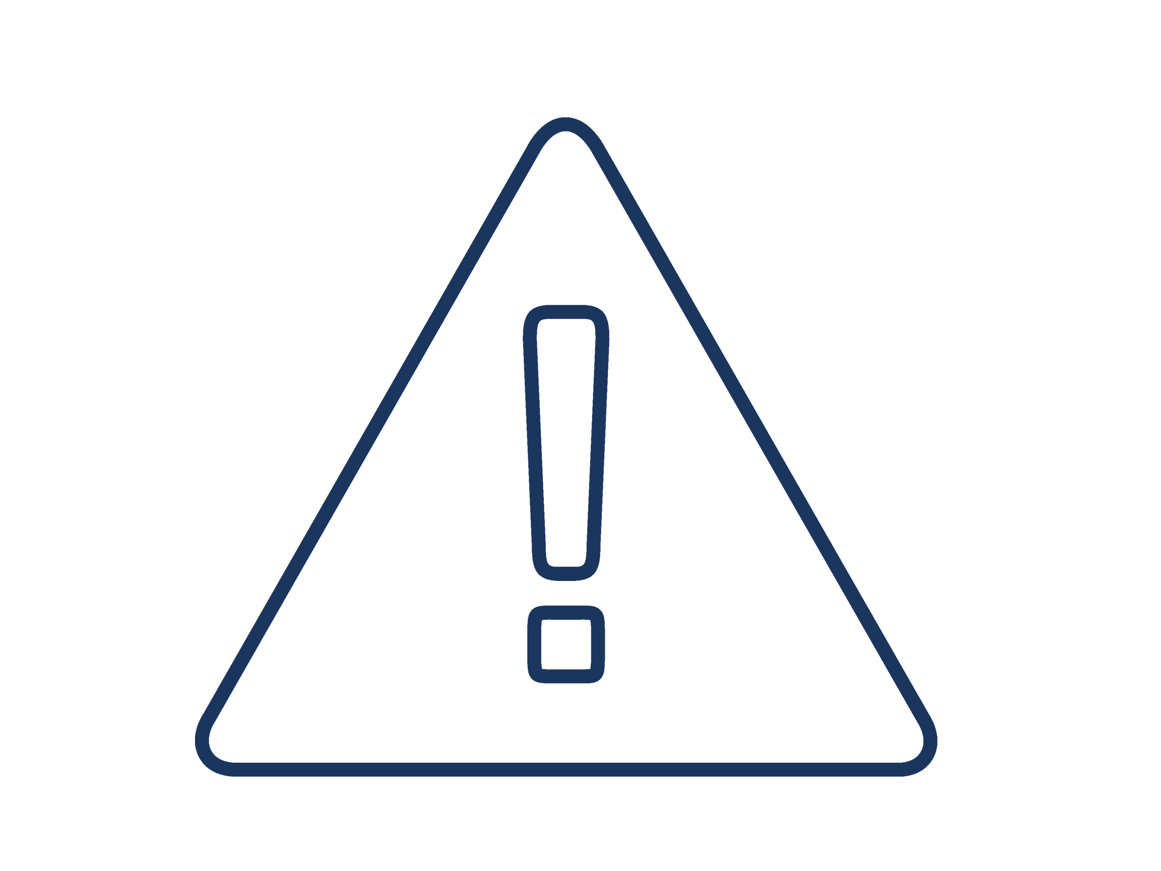 Icon "Assistance", das in blauen Linien ein Dreieck mit einem Ausrufezeichen zeigt.