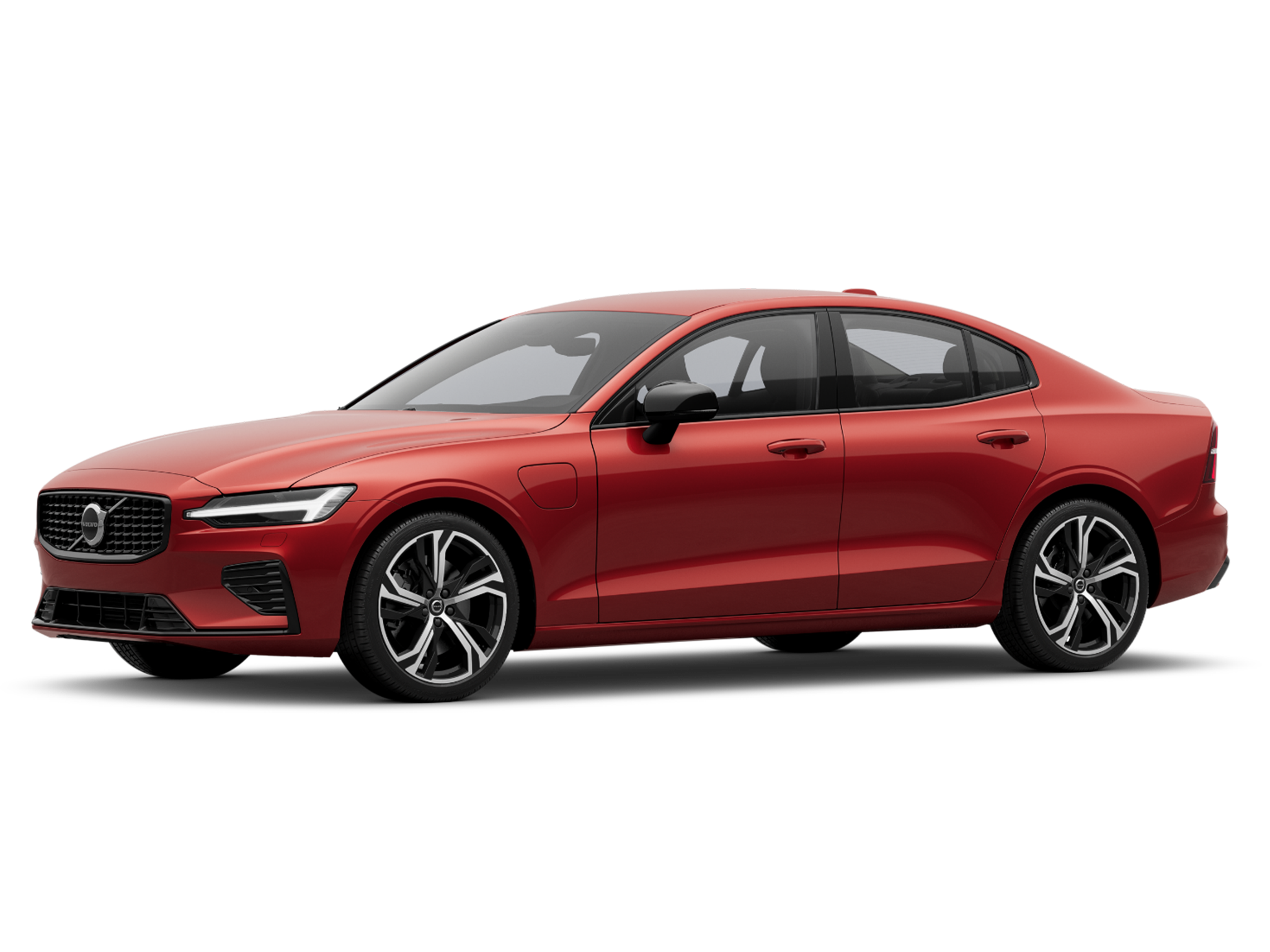 Fusion Red -värinen Volvo S60 Recharge lataushybridiauto Dark -yksityiskohdilla.