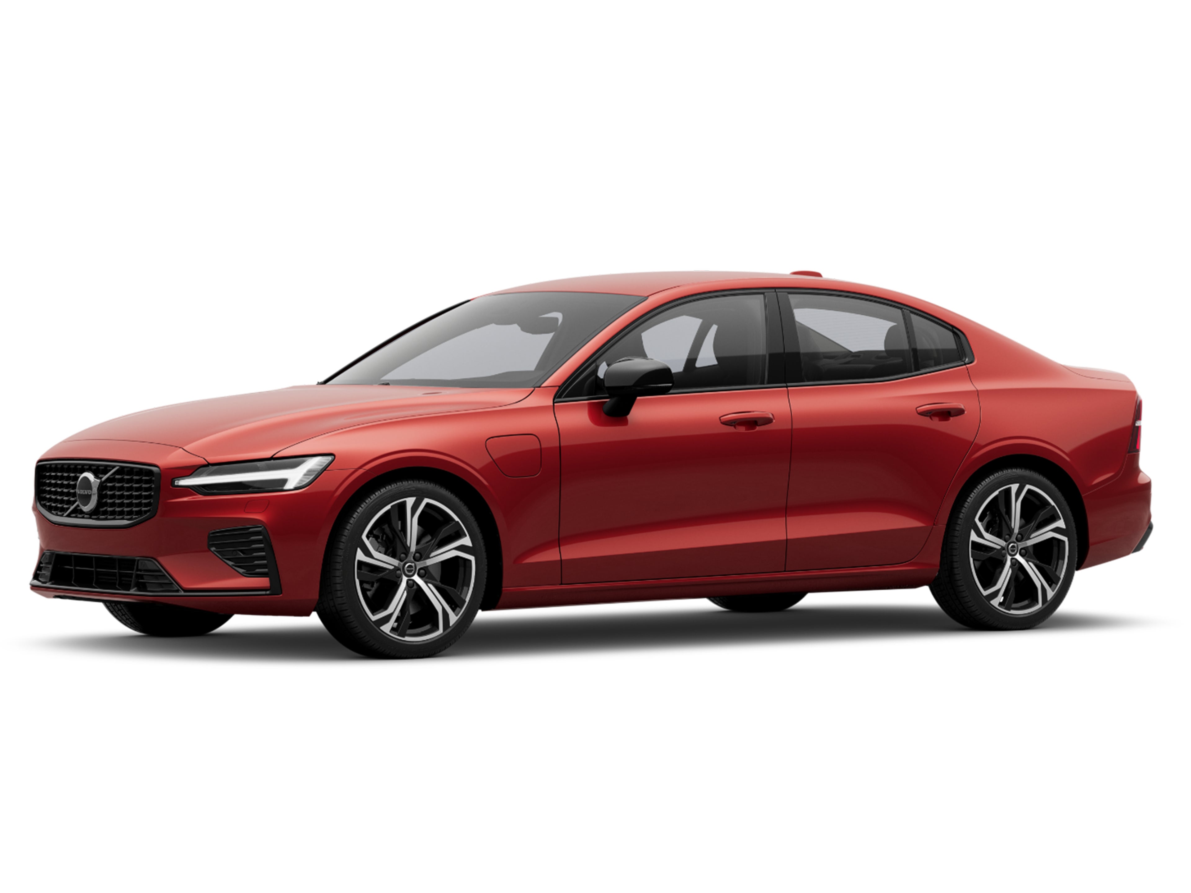 Fusion Red -värinen Volvo S60 Recharge lataushybridiauto Dark -yksityiskohdilla.