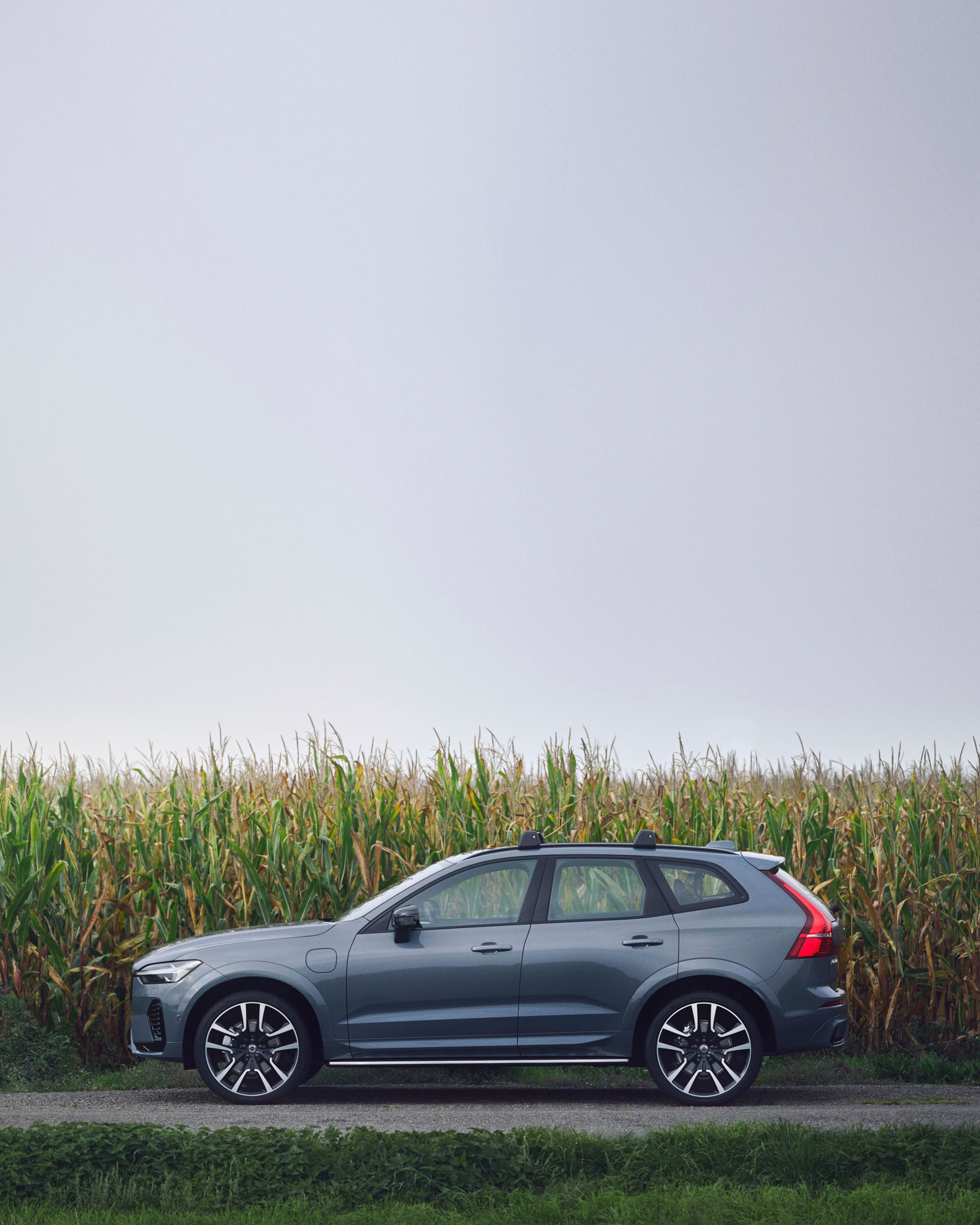 Un Volvo junto a un campo de trigo