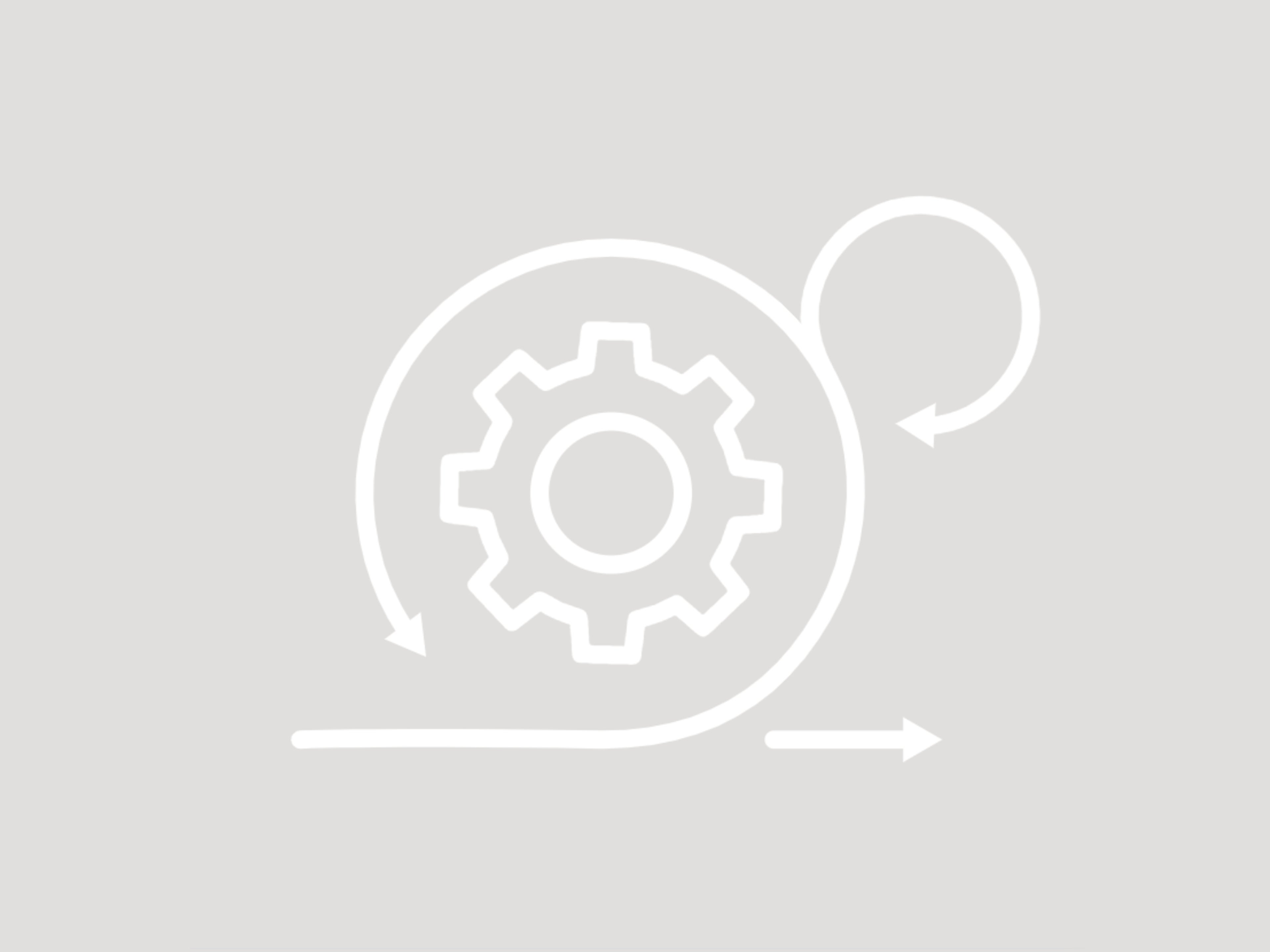 Ein Icon stellt ein sich drehendes Zahnrad dar, welches sich nach links bewegt, dadurch aber über die Verzahnungen eine Rechtsbewegung erzeugt.