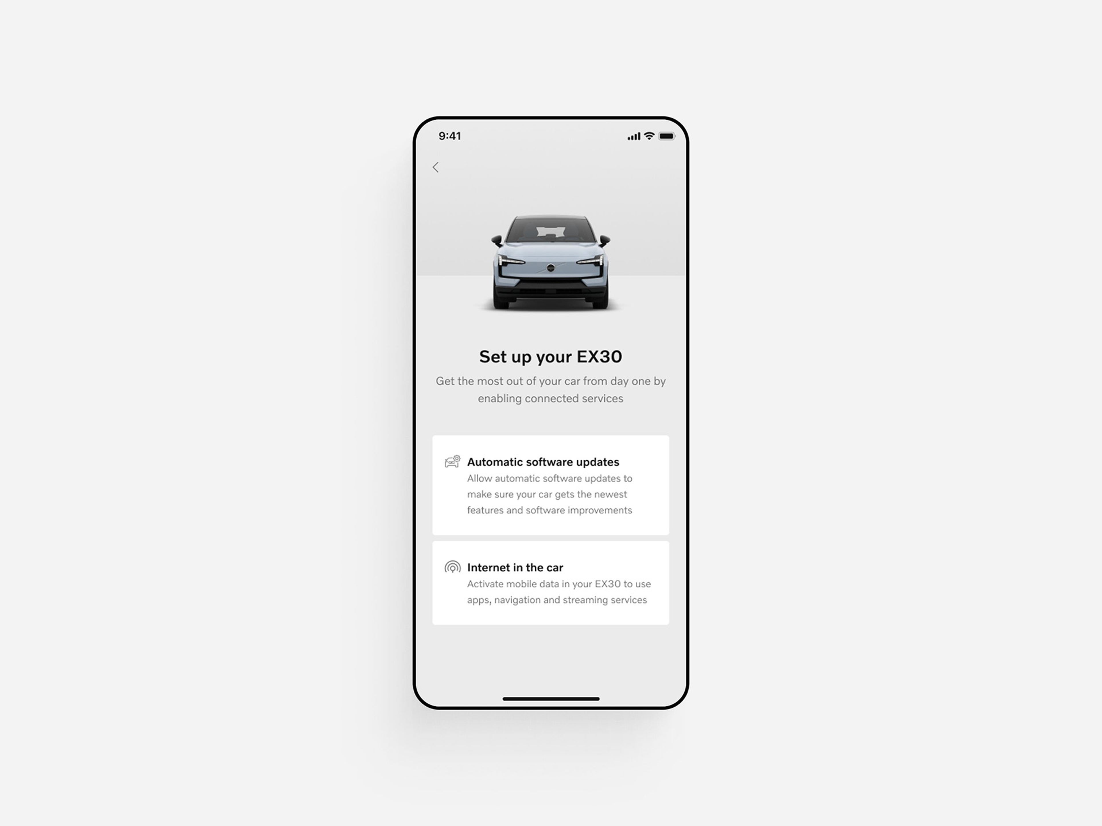 Imagem da app volvo, na zona de configuração do EX30