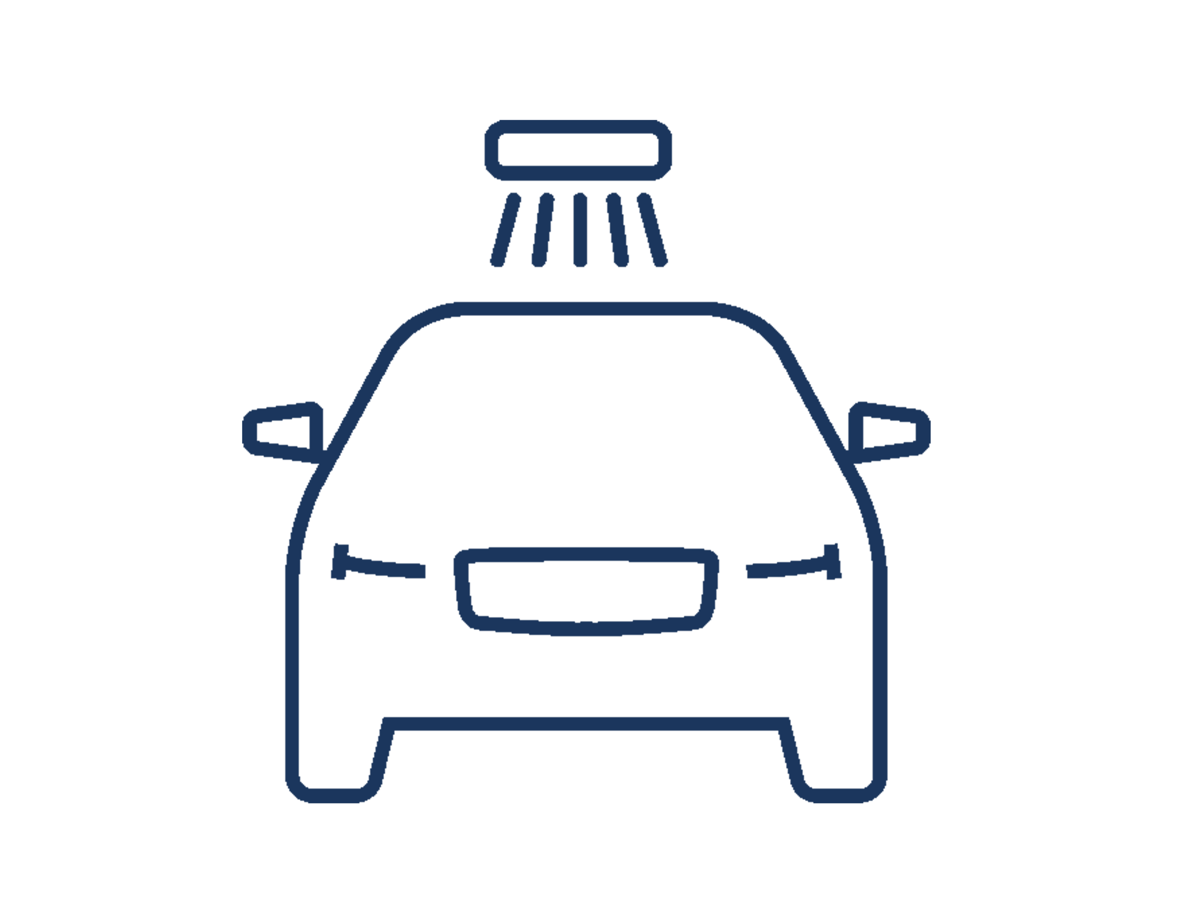 Icon "Fahrzeugreinigung", das in blauen Linien ein Auto in der Waschanlage zeigt.
