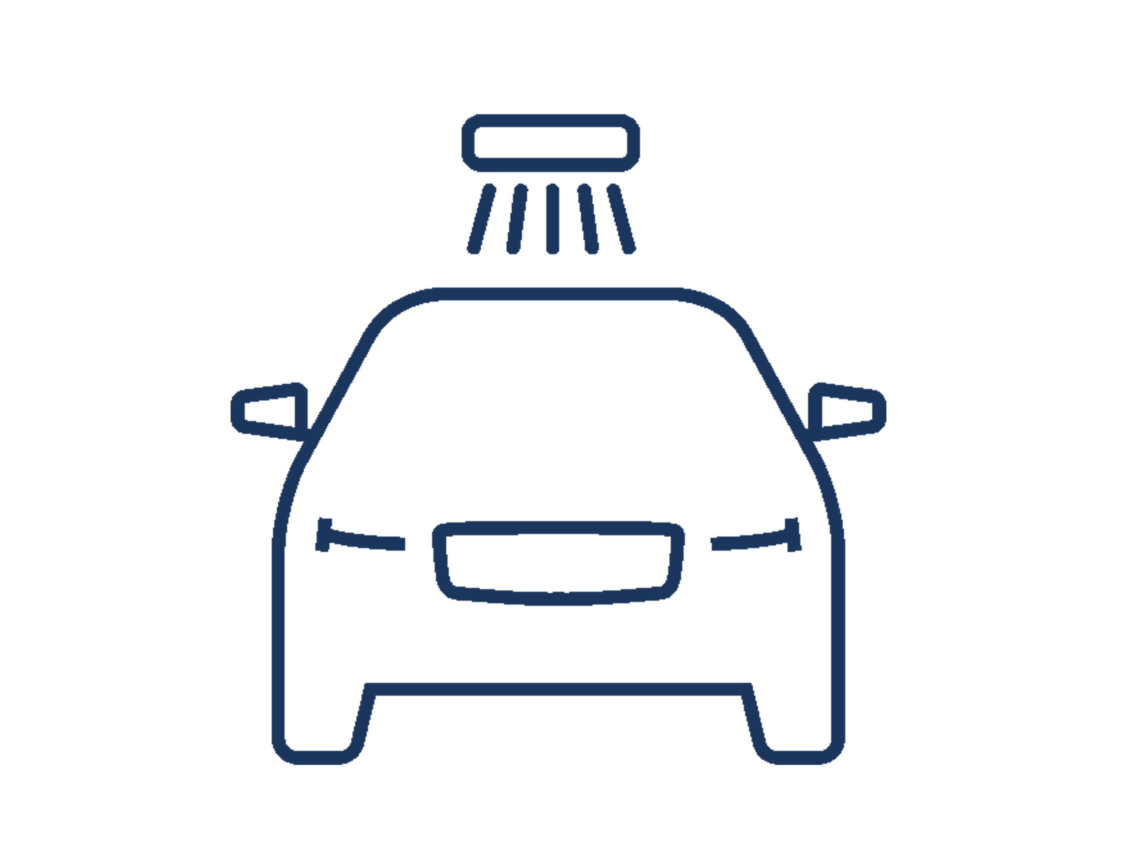 Icon "Fahrzeugreinigung", das in blauen Linien ein Auto in der Waschanlage zeigt.