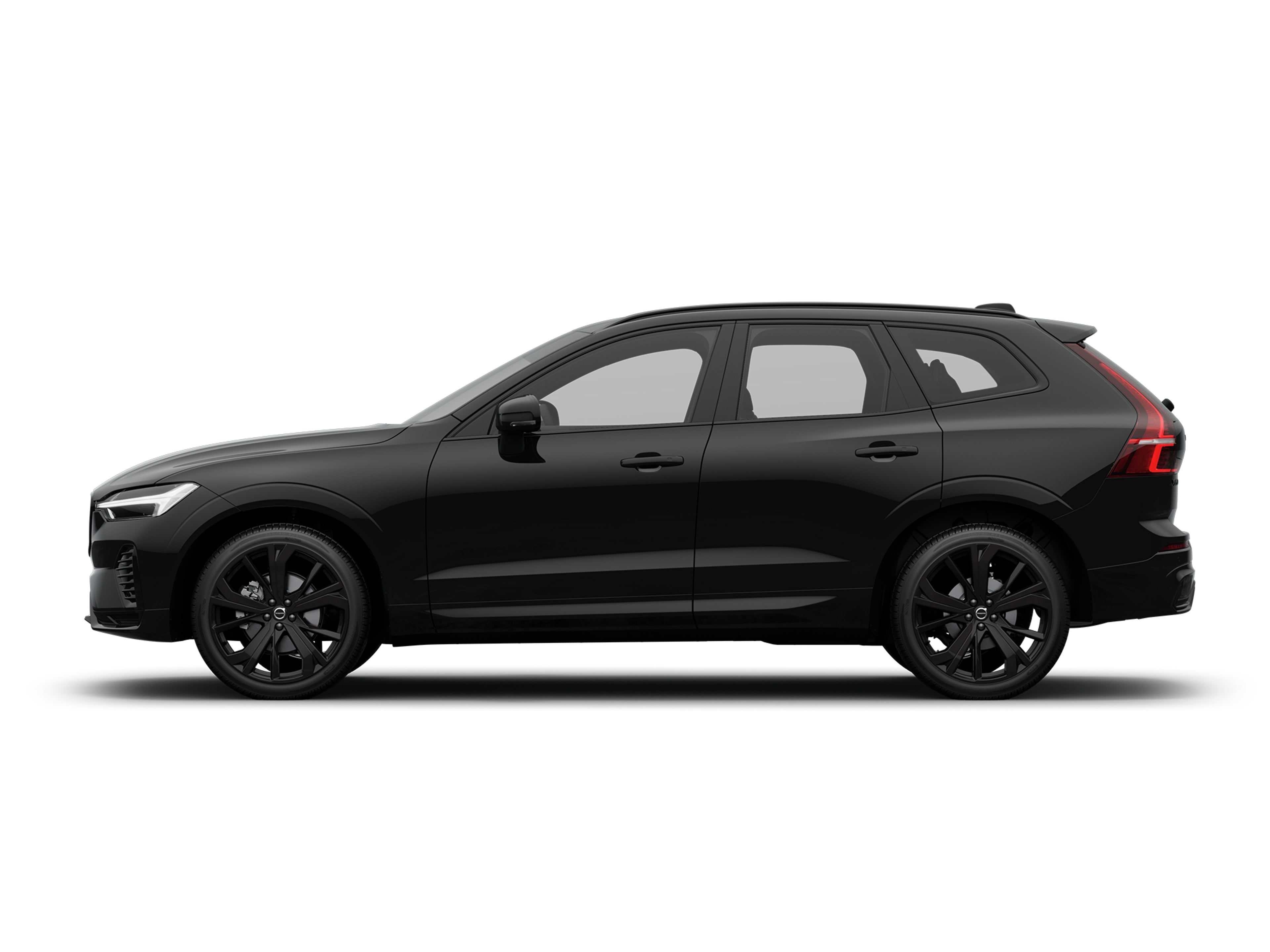 Seitliche Ansicht des Volvo XC60 Black Edition Mild-Hybrid in Onyx Black