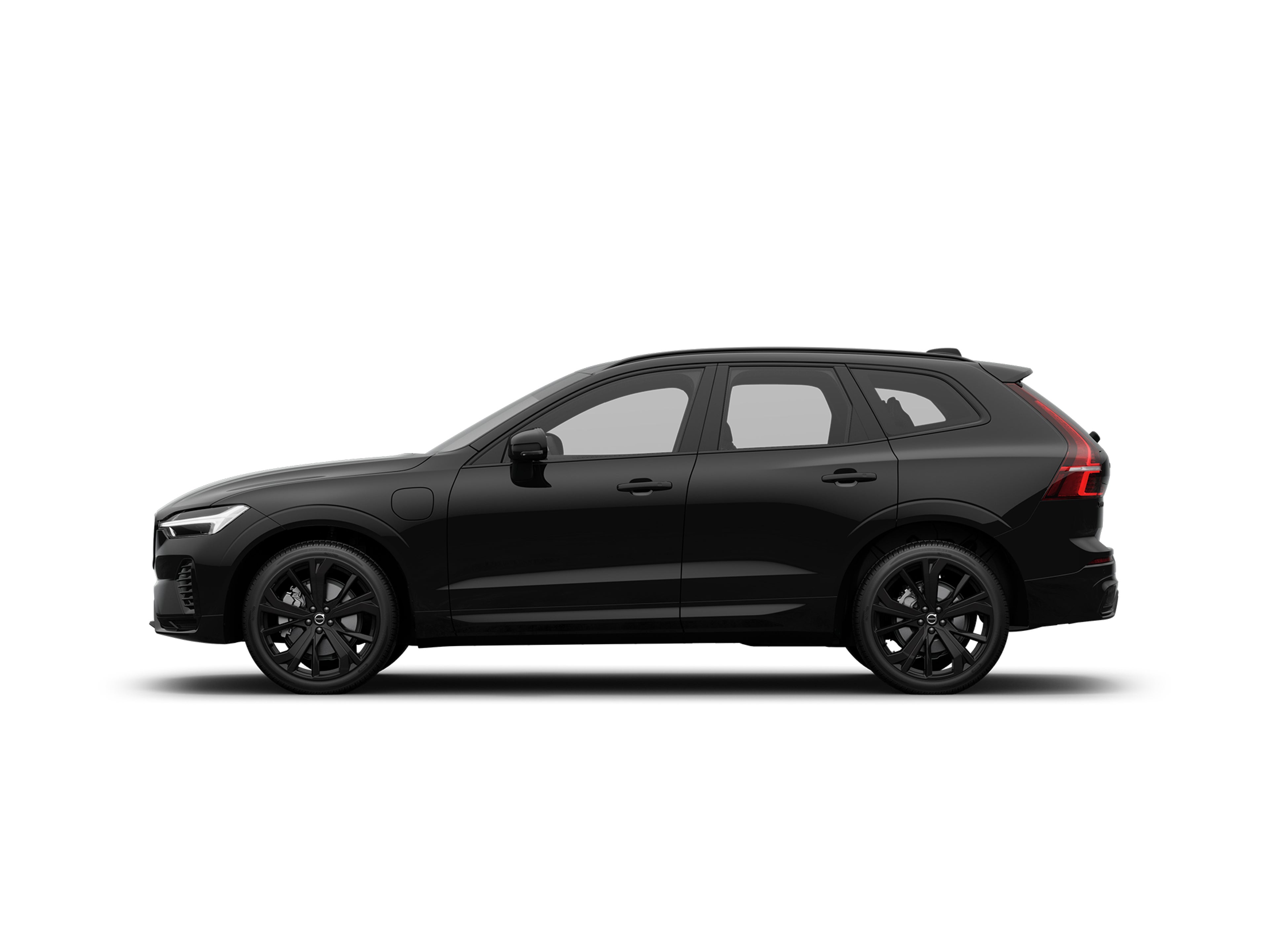 Seitliche Ansicht eines Volvo XC60 Black Edition Plug-in Hybrid in Onyx Black