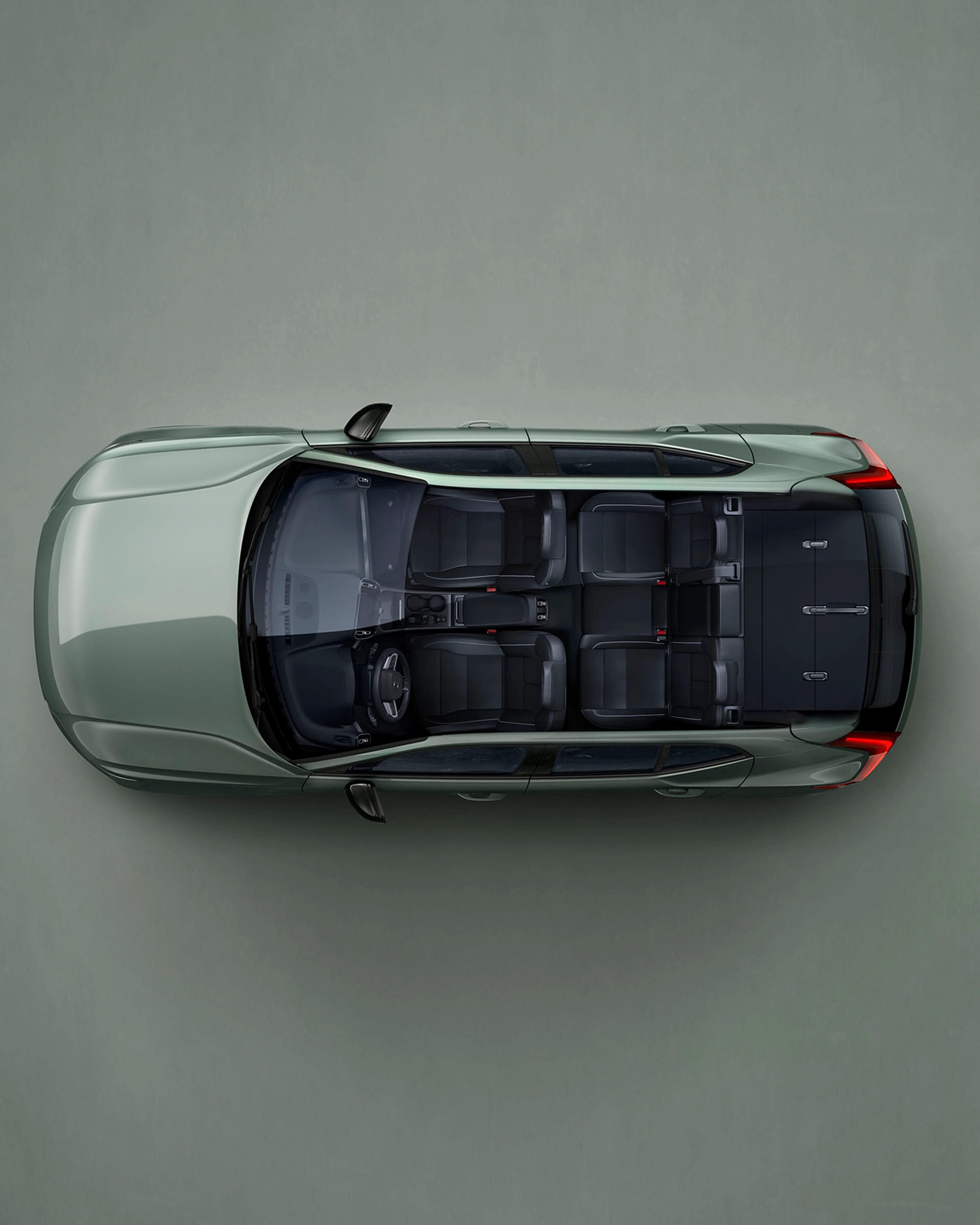 Volvo XC40 vista aérea sin techo y los asientos