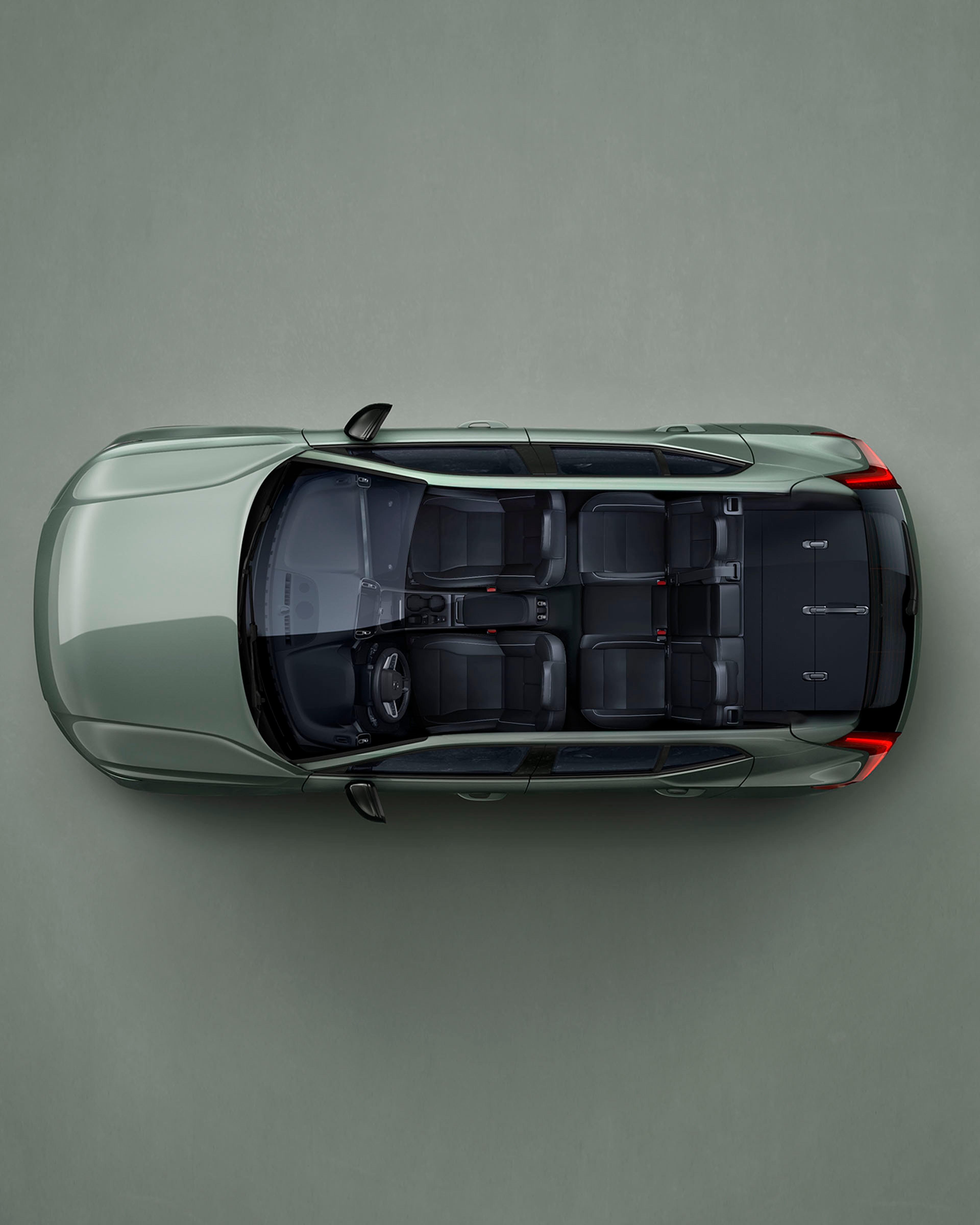 Volvo XC40 vista aérea sin techo y los asientos