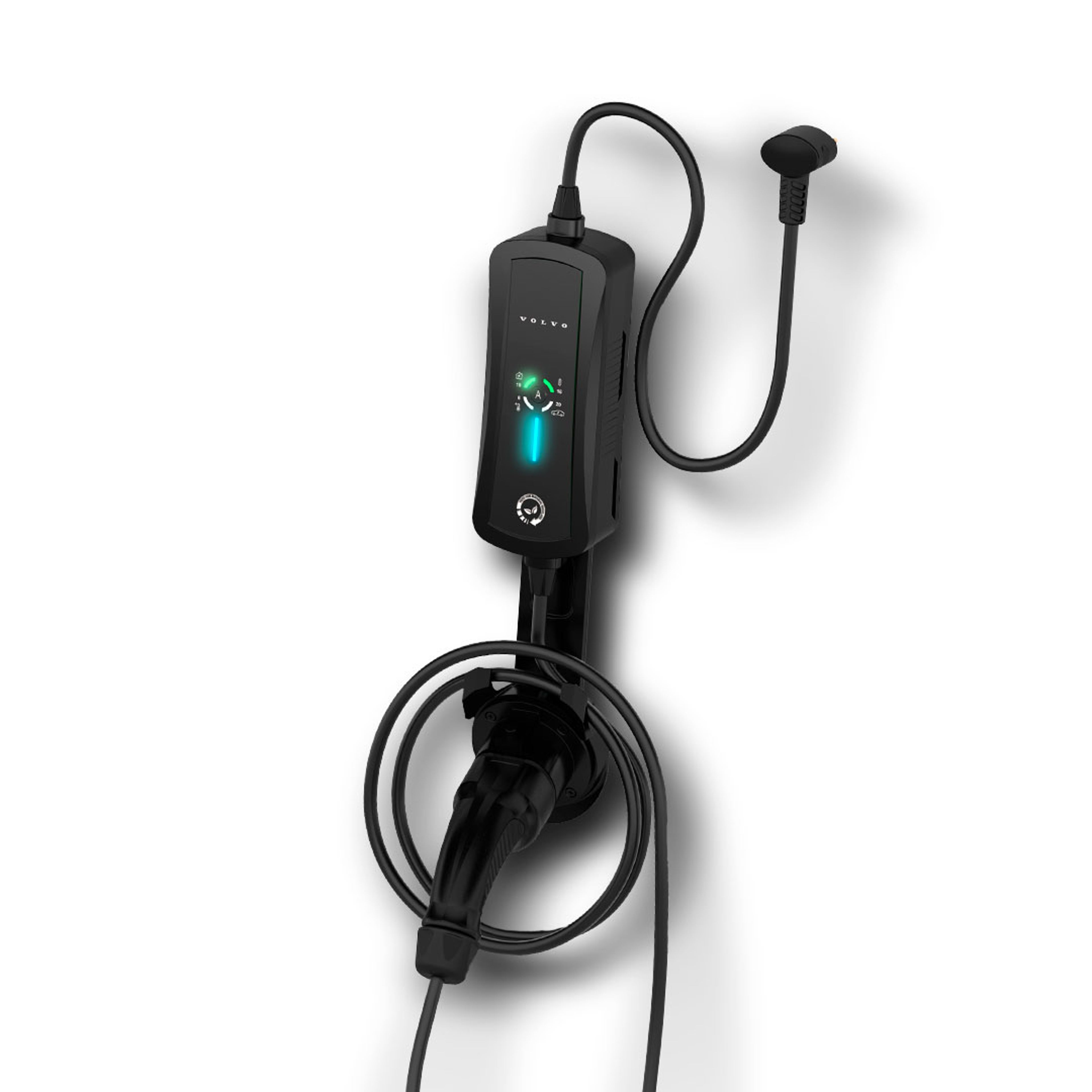 Un carro conectado a su cargador eléctrico.